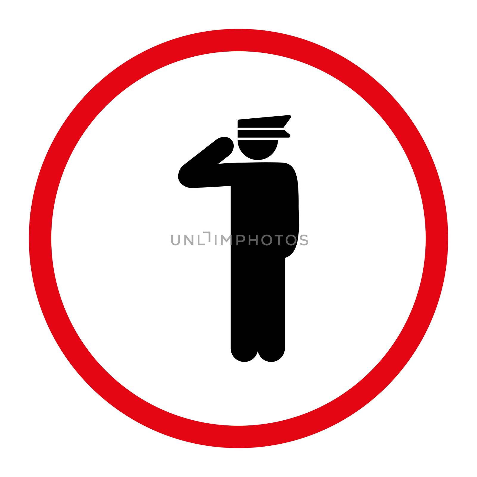 Police officer icon. This rounded flat symbol is drawn with intensive red and black colors on a white background.