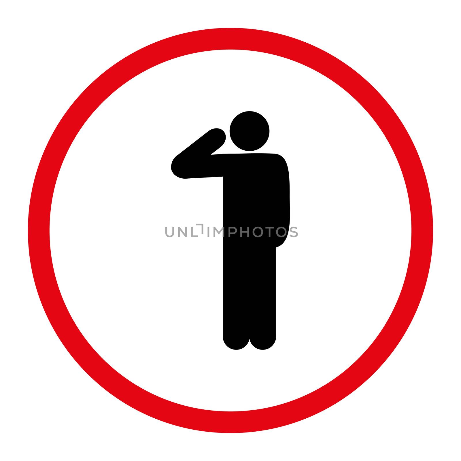 Salute icon. This rounded flat symbol is drawn with intensive red and black colors on a white background.