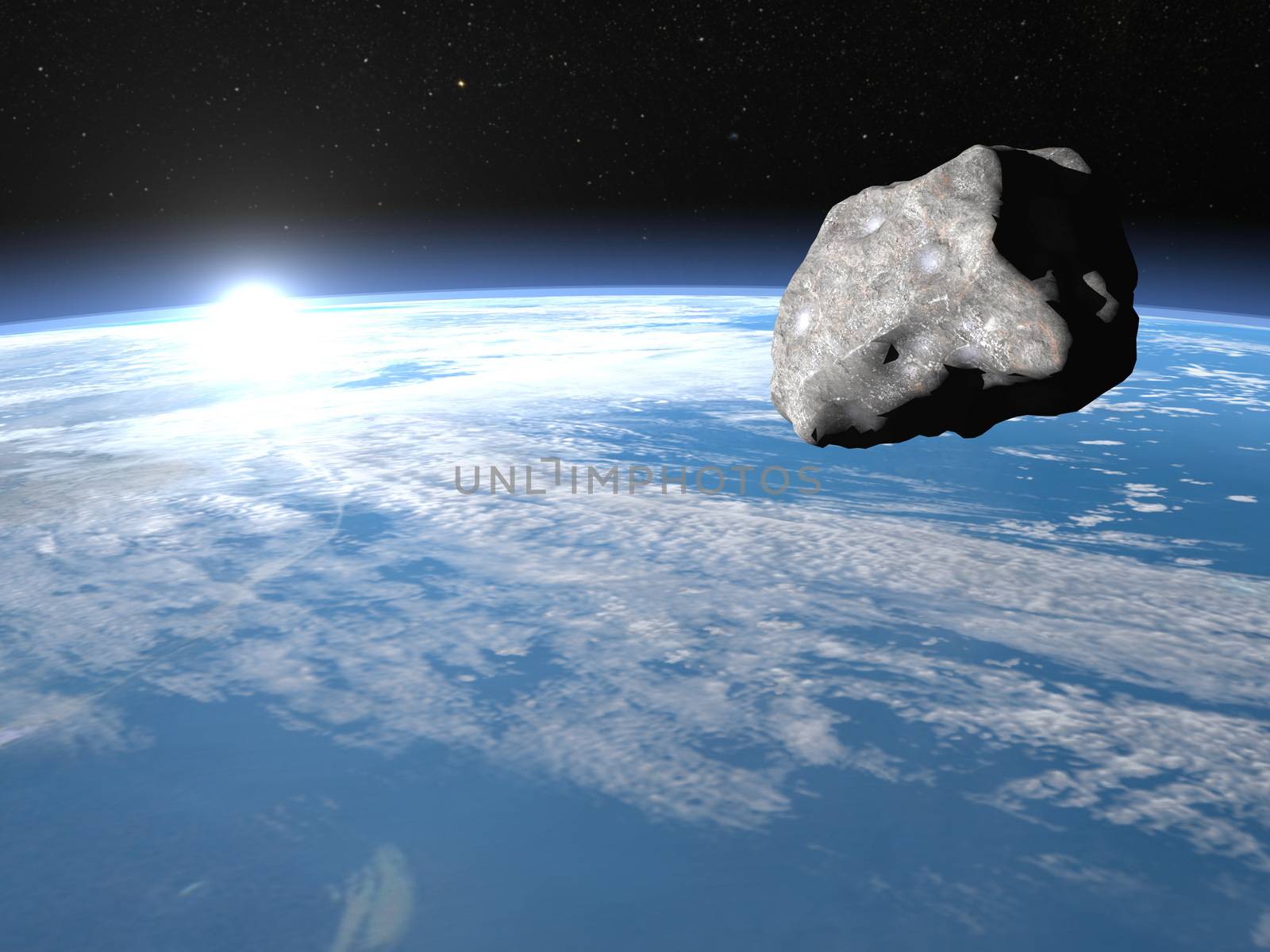 Meteor upon earth, sunrise time, elements of this image furnished by NASA - 3D render