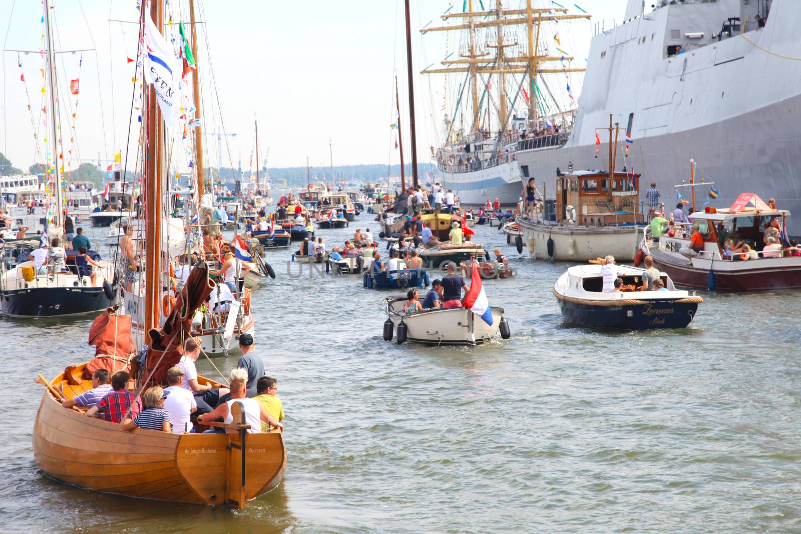 AMSTERDAM, THE NETHERLANDS - AUGUST 22, 2015: Several tallships in Amsterdam particiating at European large tallship event SAIL 2015.