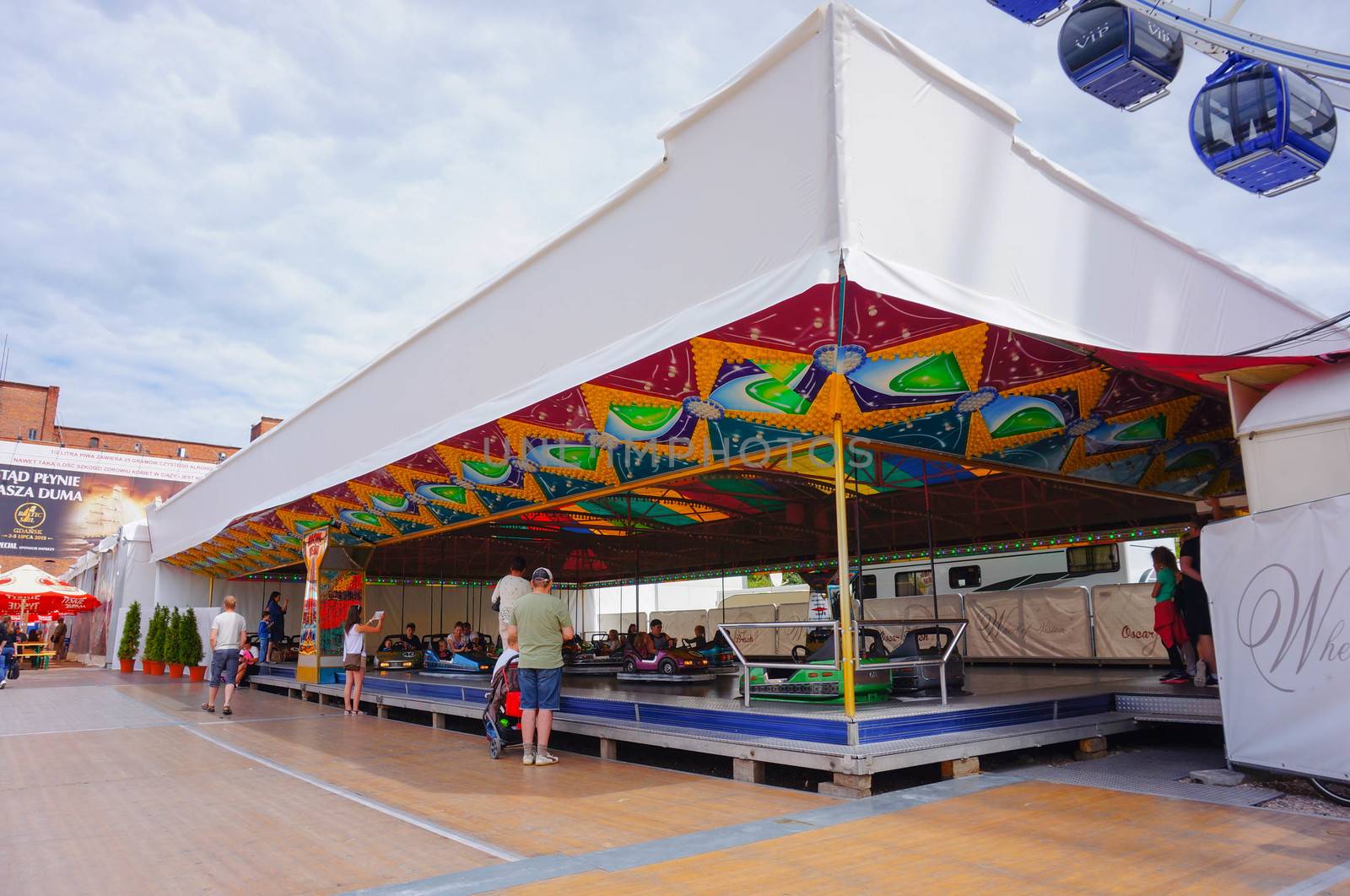 GDANSK, POLAND - JULY 29, 2015: Bump car stand at a fair in the city center