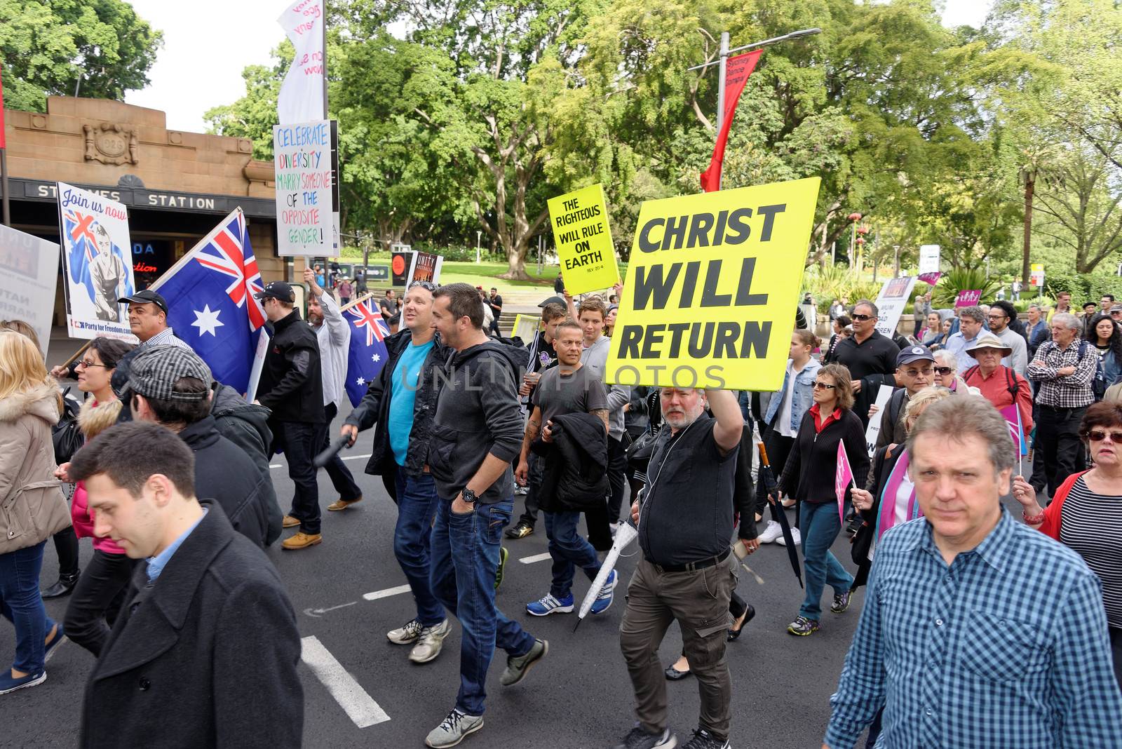 AUSTRALIA, Sydney: Amid ongoing discussion in federal government over marriage equality, New South Wales MP Reverend Fred Nile leads a Unity Australia rally from Belmore Park to Martin Place on September 20, 2015 to celebrate marriage and family and to protect traditional marriage
