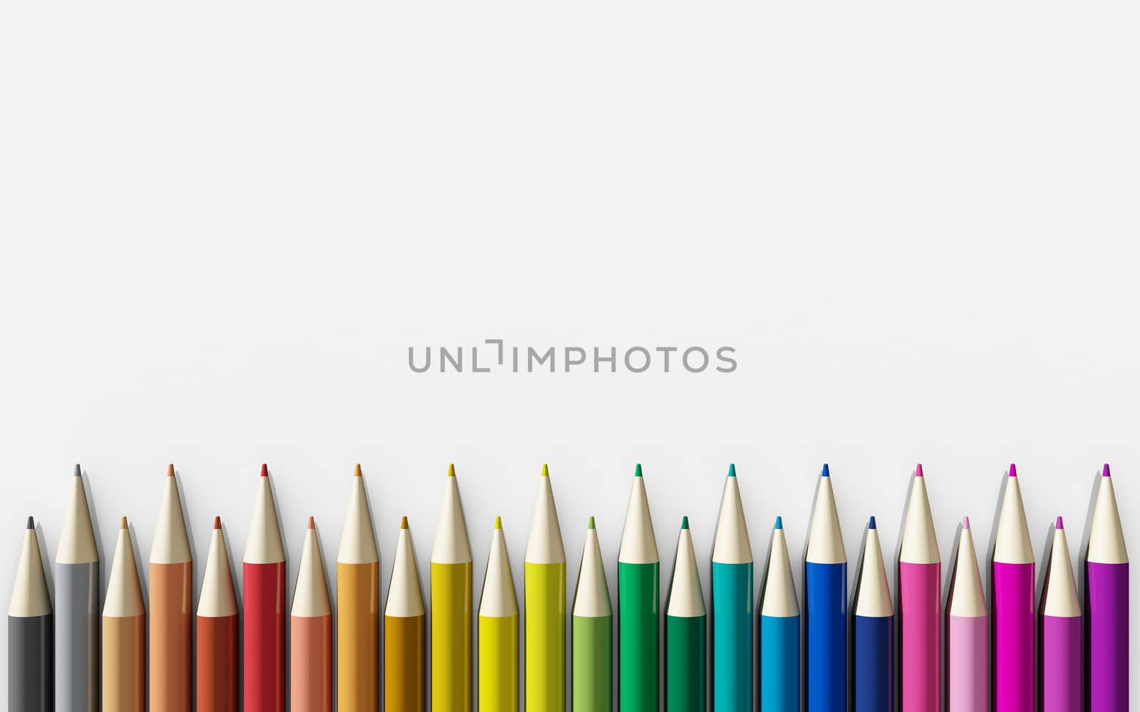 Colour pencils isolated on white background close up, stationery object
