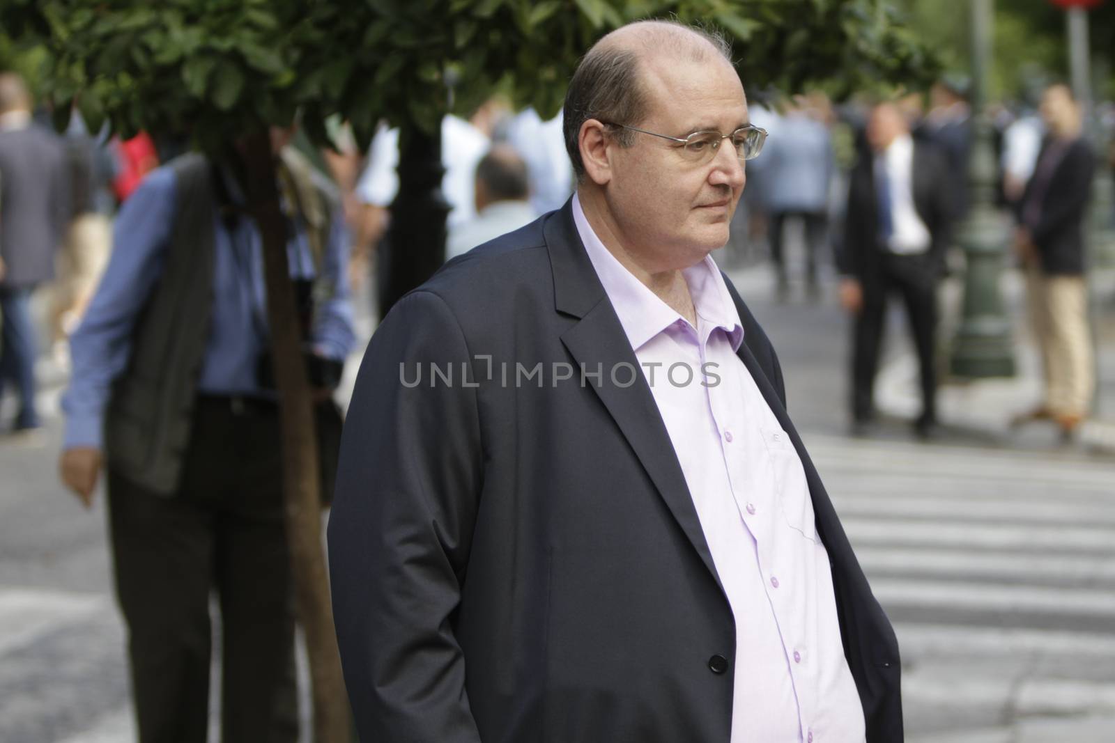 GREECE, Athens: Nikos Filis, the Minister of Environment and Energy, arrives at the Presidential Mansion for the swearing-in ceremony in Athens, Greece on September 23, 2015. The ceremony took place at the Presidential Mansion, three days after the victory of SYRIZA (Coalition of the Radical Left) in the second Greek General Election in eight months.The implementation of the bailout, agreed after months of bitter negotiations, will be the government's overwhelming task.