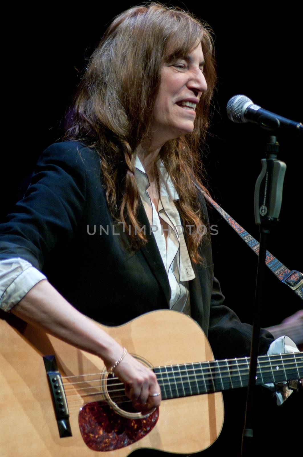 FRANCE, Paris : American artist Patti Smith sings her very first album Horses released in 1975 in La Cit� de la Musique in Paris on January 17, 2011. 