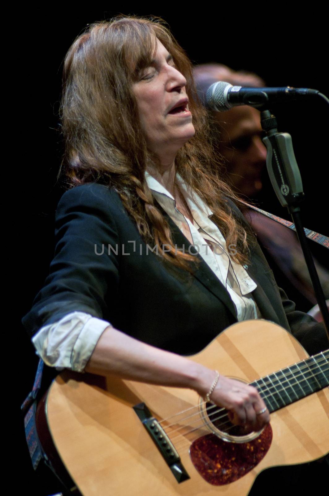 FRANCE, Paris : American artist Patti Smith sings her very first album Horses released in 1975 in La Cit� de la Musique in Paris on January 17, 2011. 