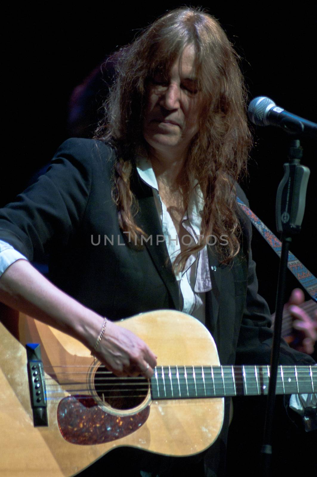 FRANCE, Paris : American artist Patti Smith sings her very first album Horses released in 1975 in La Cit� de la Musique in Paris on January 17, 2011. 