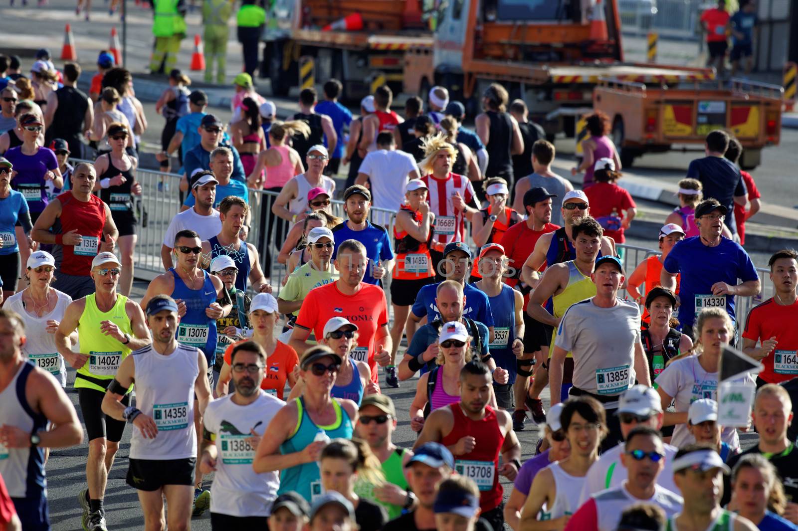 AUSTRALIA, Sydney: Participants compete in the Sydney Running Festival on September 20, 2015. Around 30,000 participants took part in the 15th Sydney Running Festival which incorporates a 42km marathon, a half marathon, a 9km bridge run as well as a 3.5km family fun run