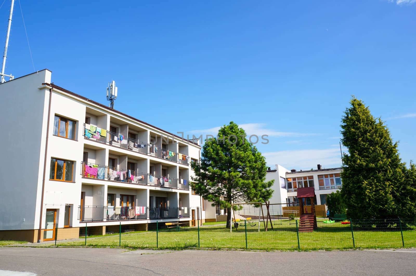 SIANOZETY, POLAND - JULY 22, 2015: Nemo holiday apartment building with play ground