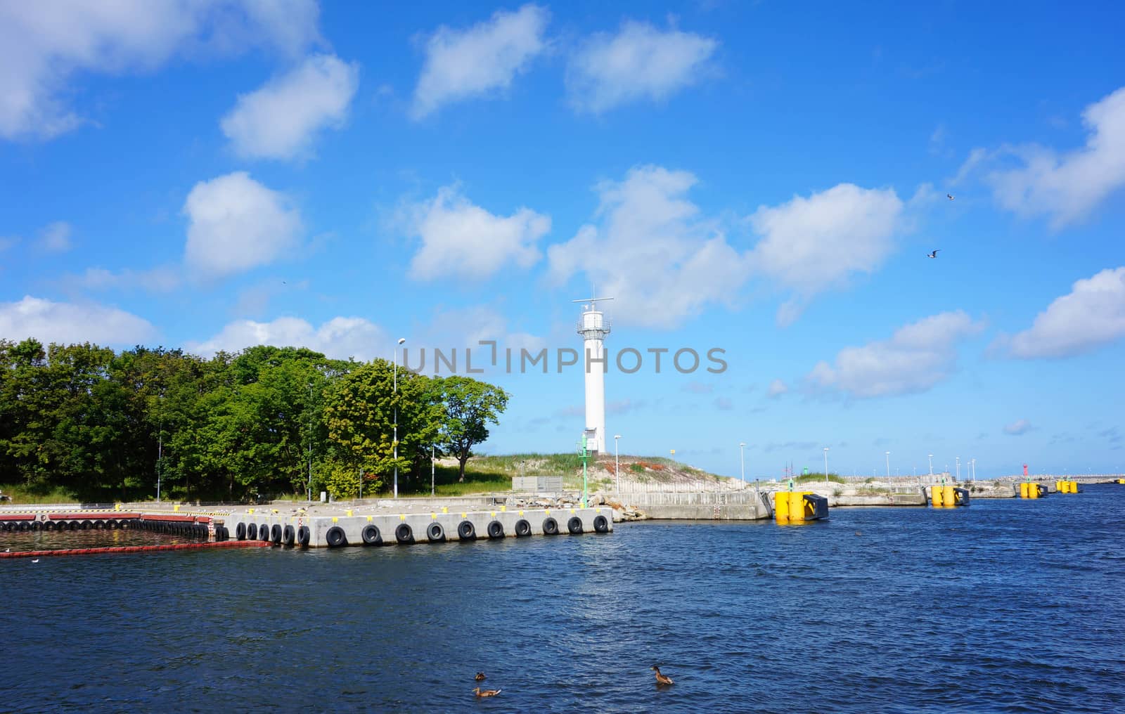 Coast with tower in Kolobrzeg, Poland