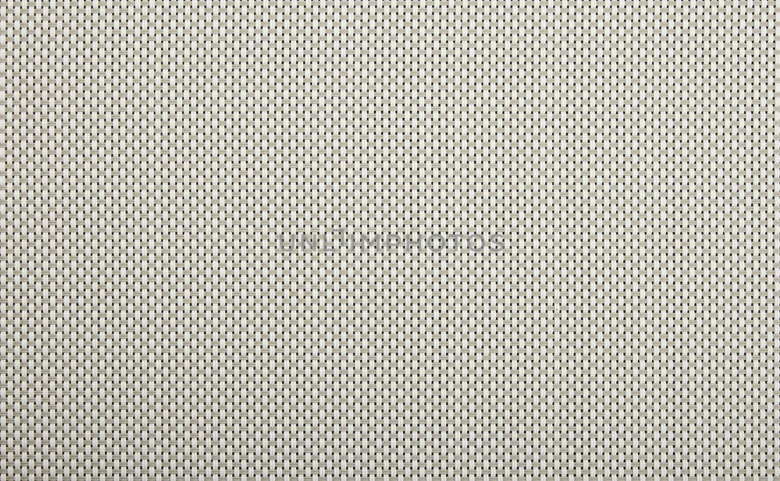 Background texture of horizontal gray and vertical white wicker braided plastic double strings with small mesh and black back