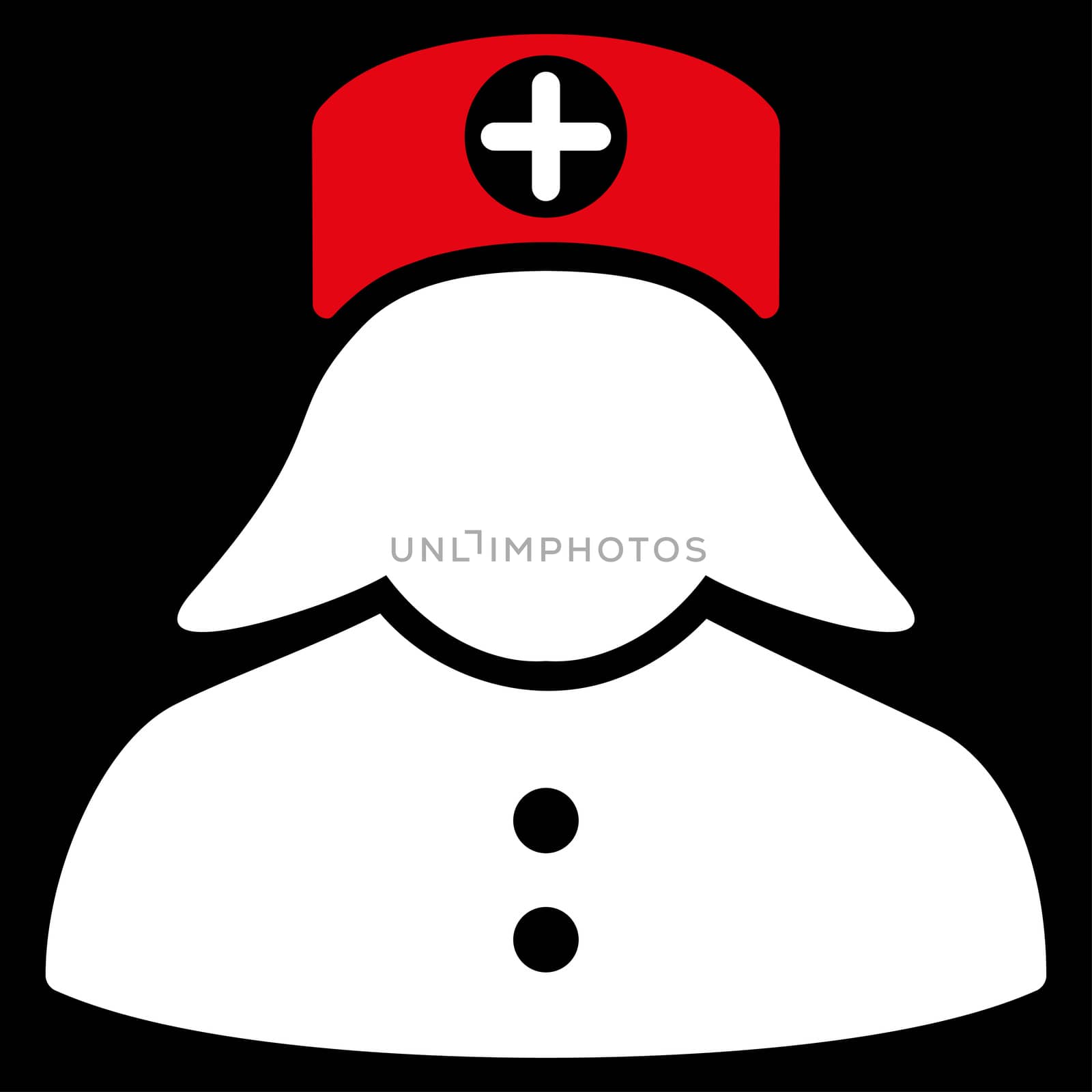 Nurse glyph icon. Style is bicolor flat symbol, red and white colors, rounded angles, black background.