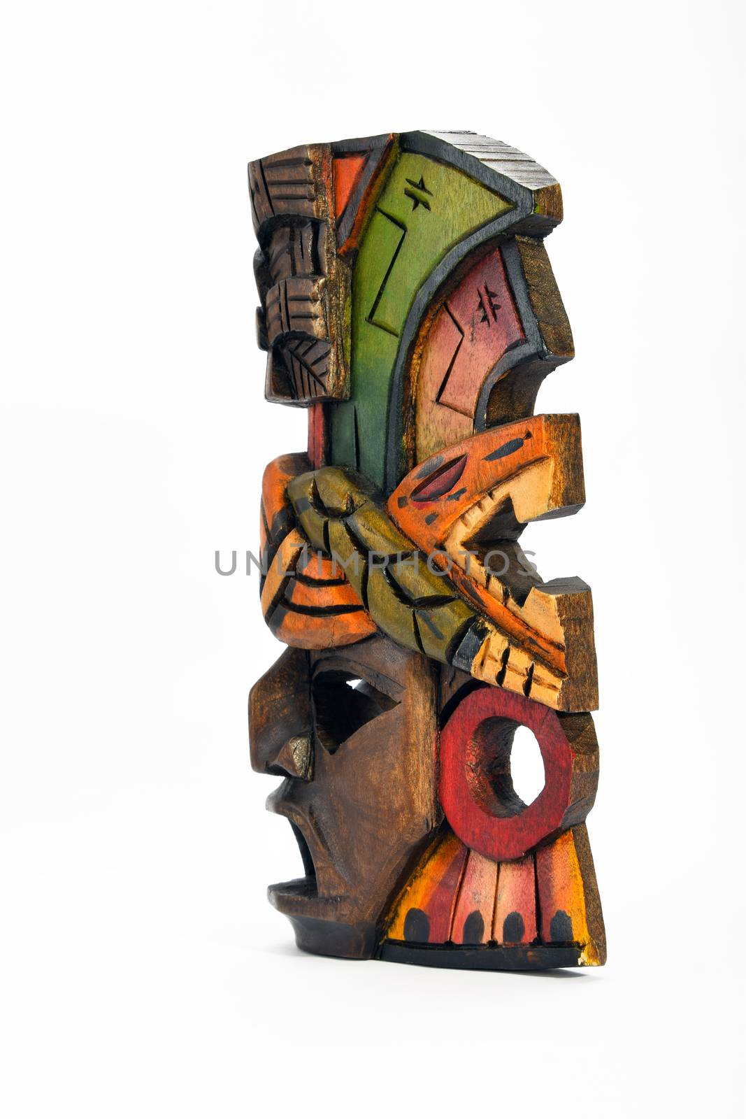 Indian Mayan Aztec wooden mask with anaconda and jaguar isolated by BreakingTheWalls