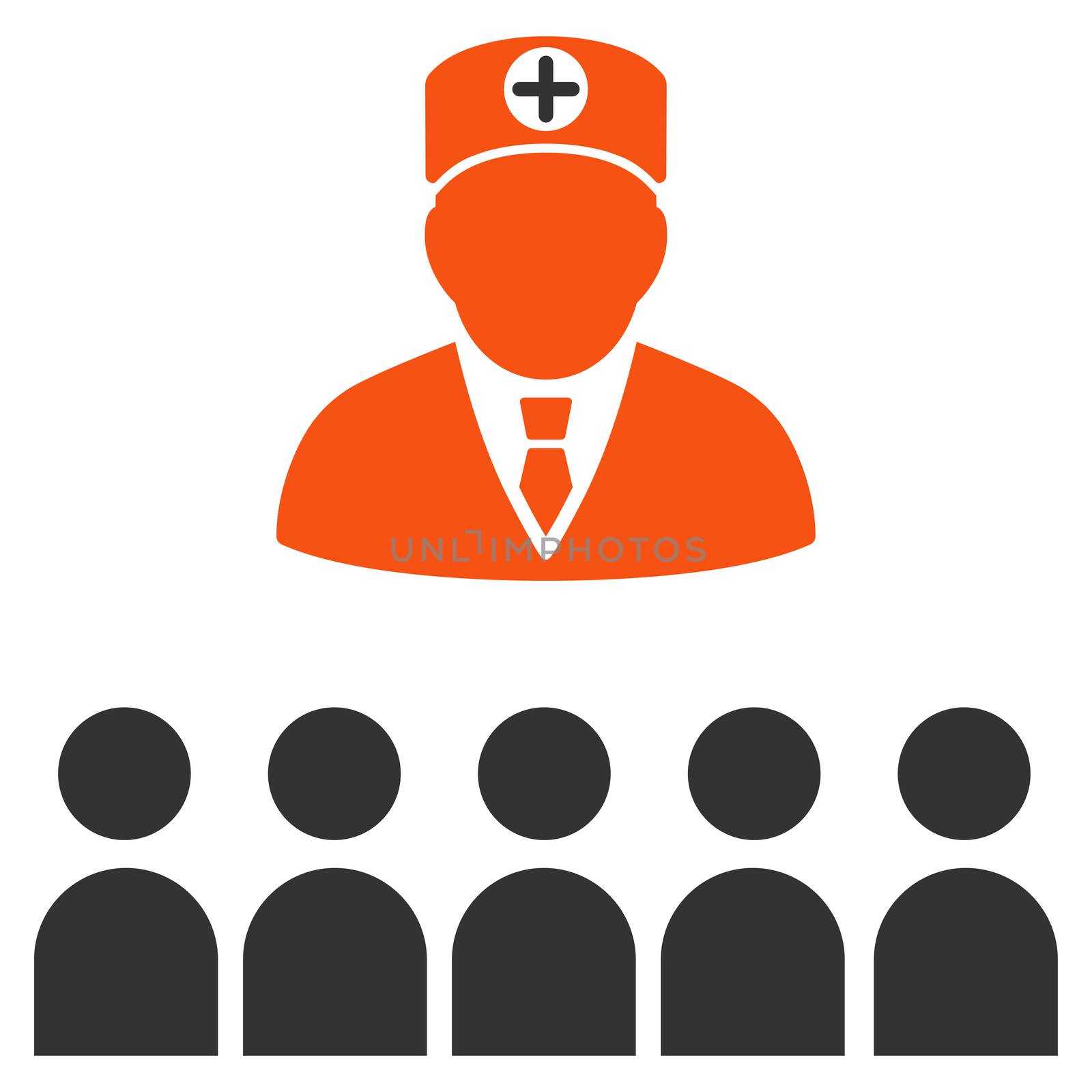 Doctor Class glyph icon. Style is bicolor flat symbol, orange and gray colors, rounded angles, white background.