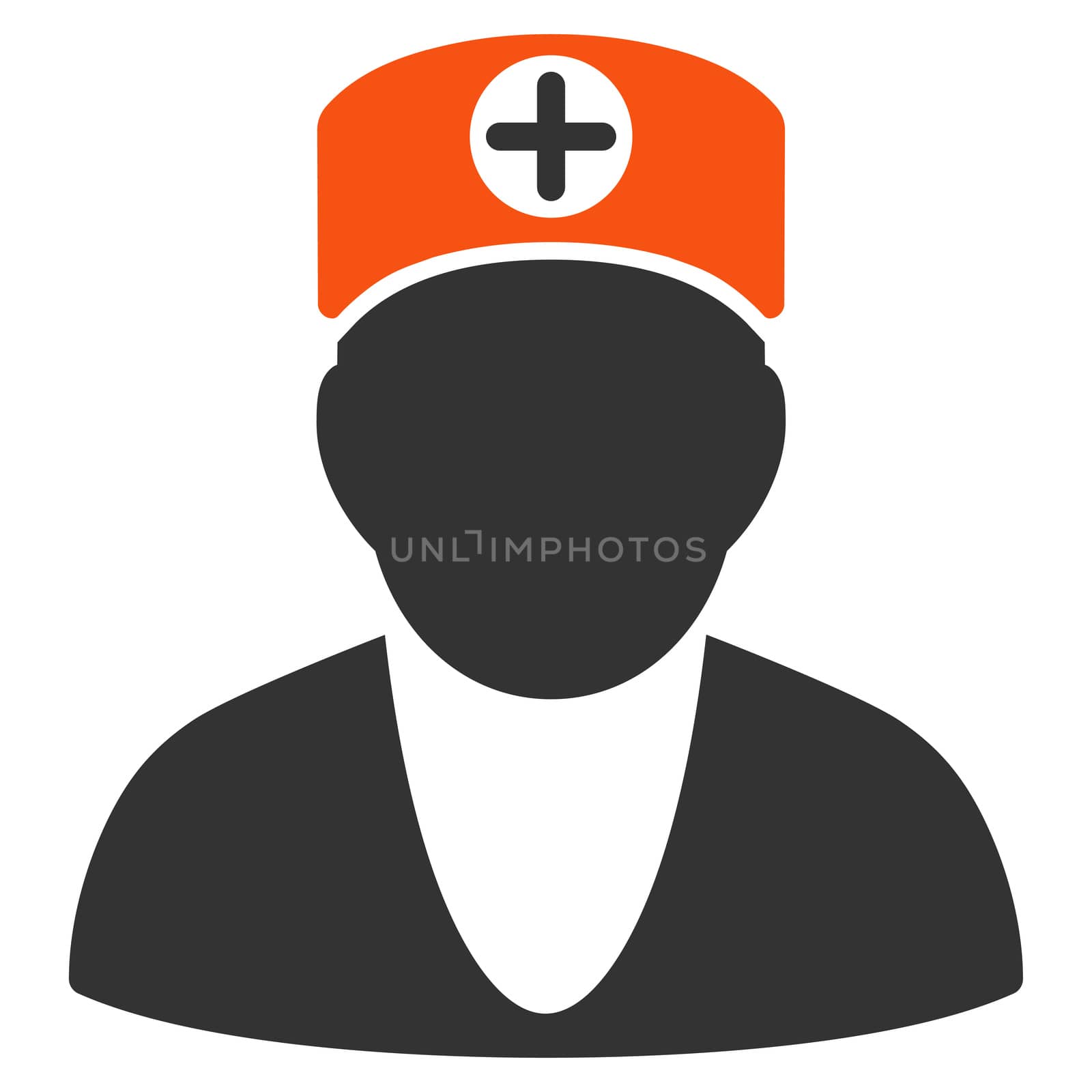 Doctor glyph icon. Style is bicolor flat symbol, orange and gray colors, rounded angles, white background.