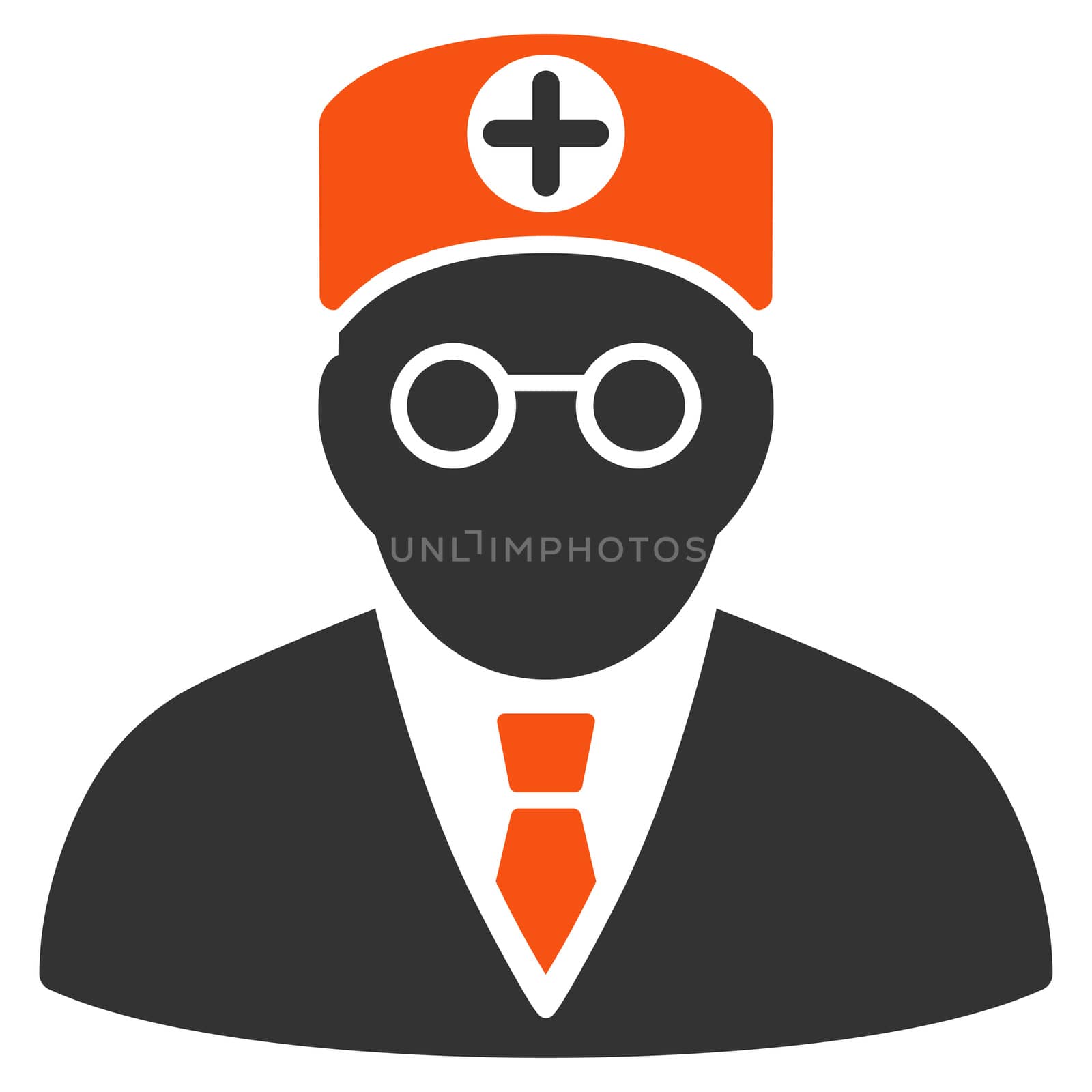 Head Physician glyph icon. Style is bicolor flat symbol, orange and gray colors, rounded angles, white background.
