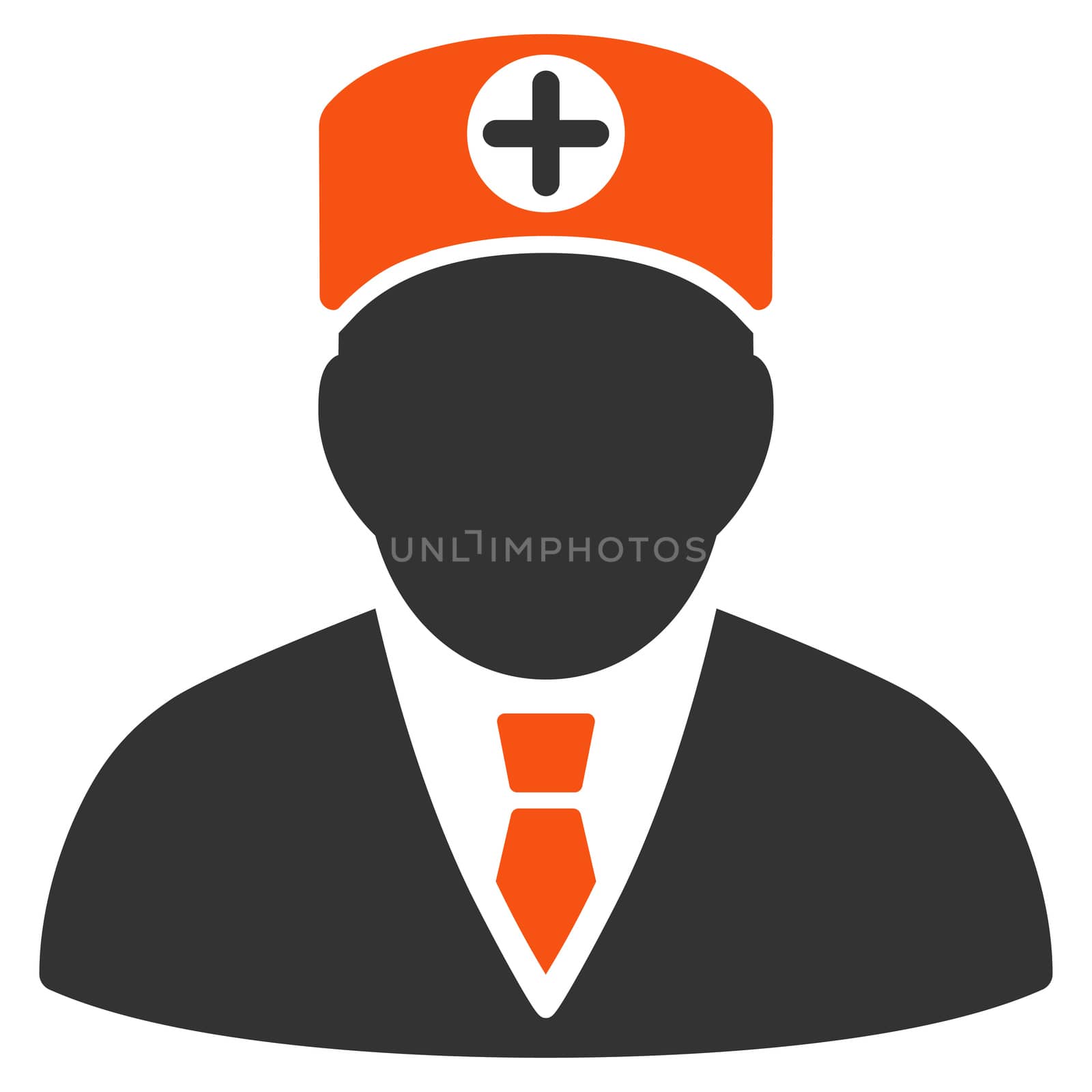 Head Physician glyph icon. Style is bicolor flat symbol, orange and gray colors, rounded angles, white background.