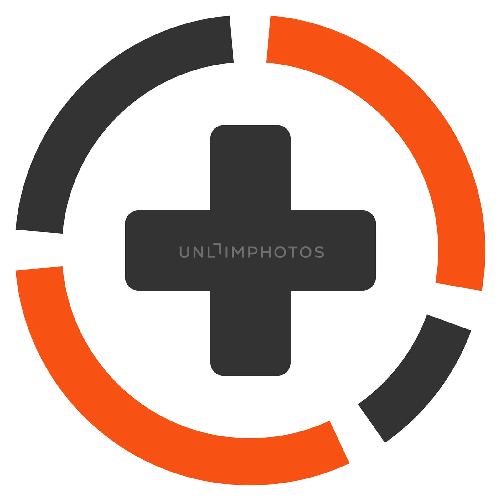Health Care Diagram glyph icon. Style is bicolor flat symbol, orange and gray colors, rounded angles, white background.