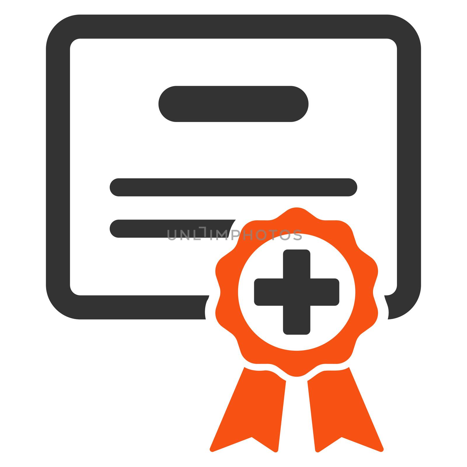 Medical Certificate glyph icon. Style is bicolor flat symbol, orange and gray colors, rounded angles, white background.