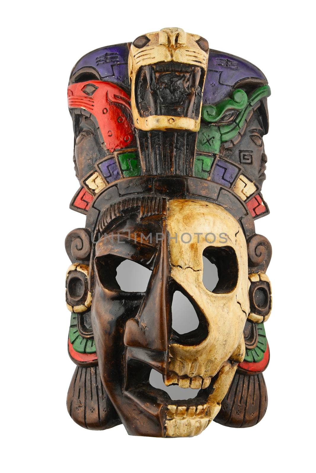 Mexican Mayan Aztec ceramic painted mask isolated on white by BreakingTheWalls