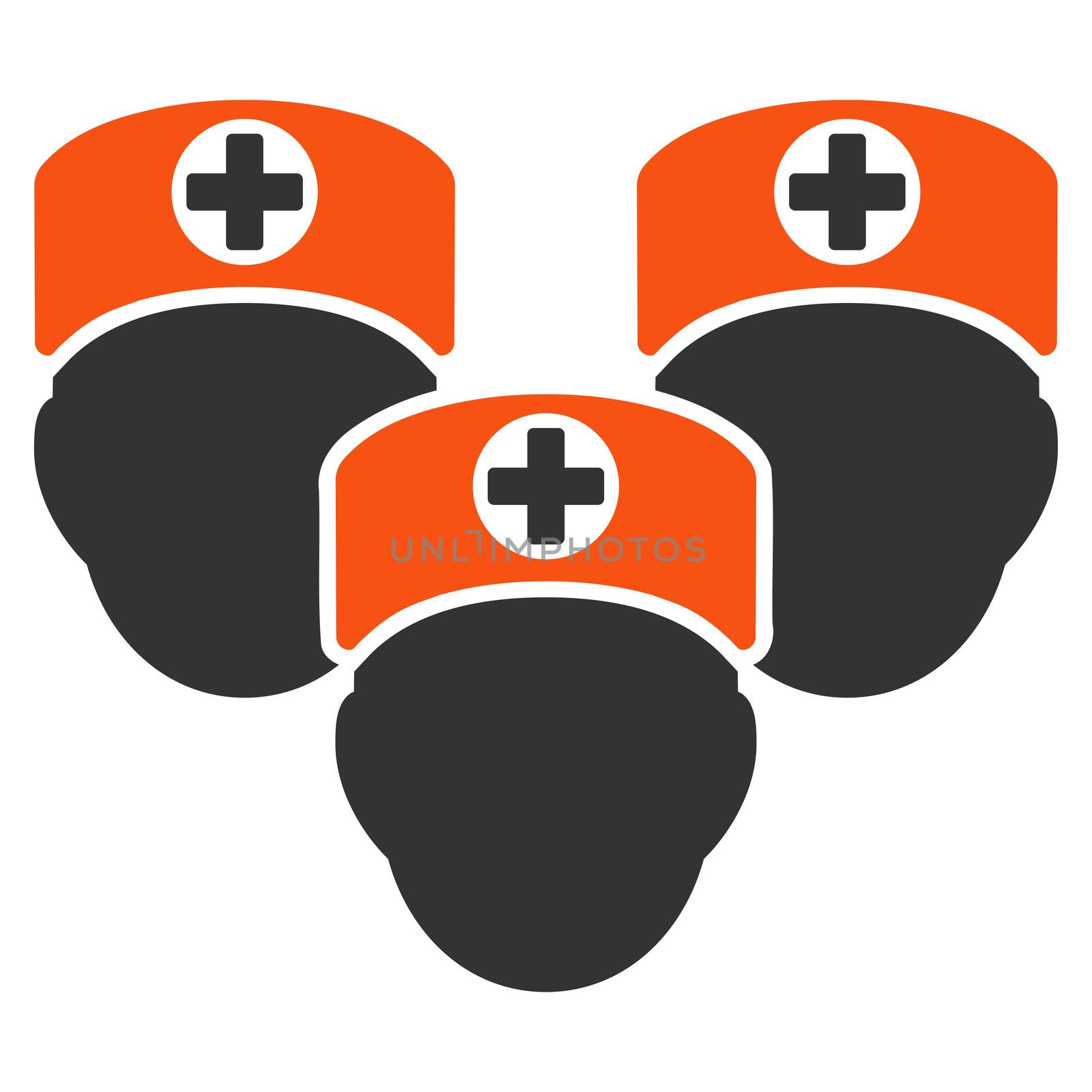 Medical Staff glyph icon. Style is bicolor flat symbol, orange and gray colors, rounded angles, white background.