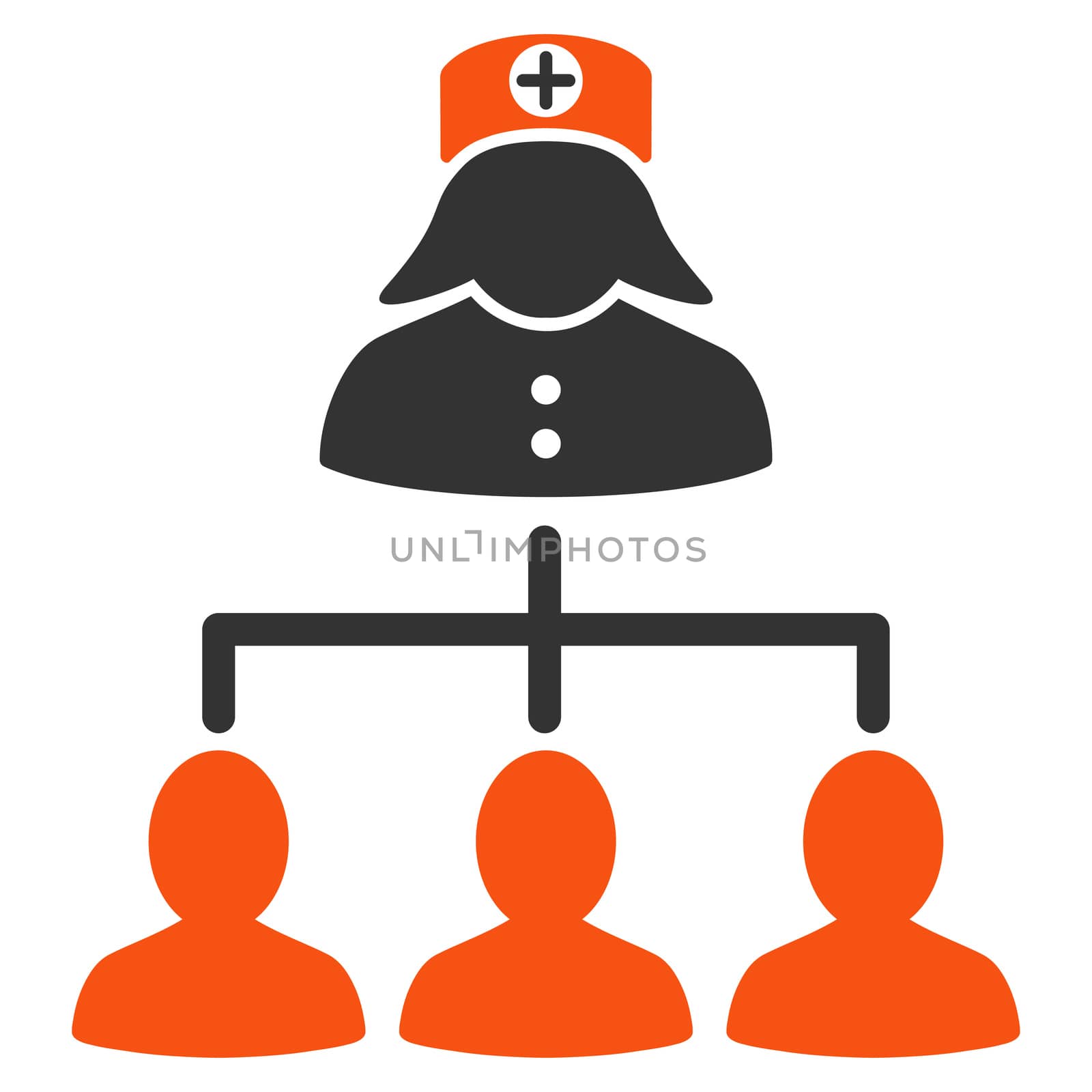 Nurse Patients glyph icon. Style is bicolor flat symbol, orange and gray colors, rounded angles, white background.