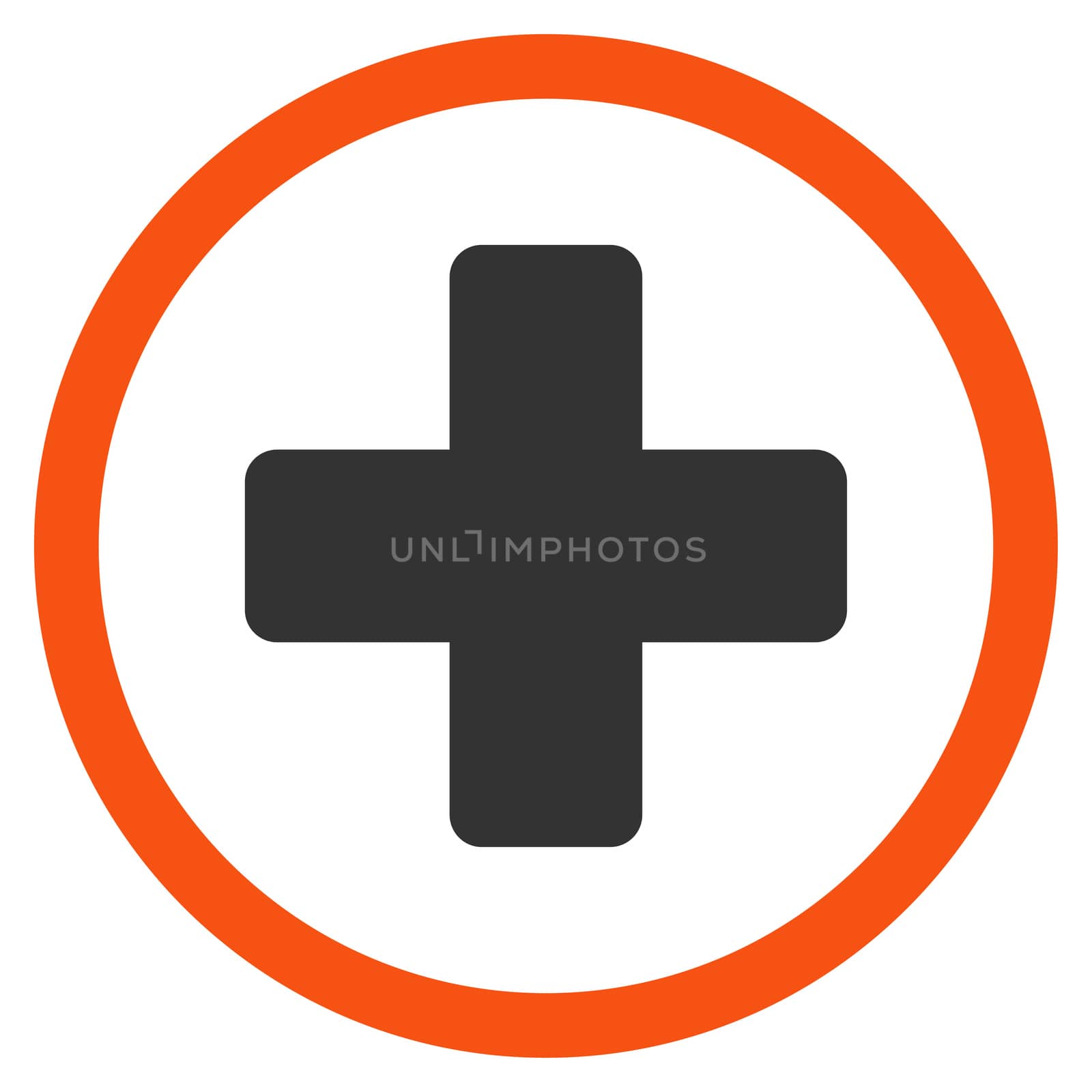Rounded Plus glyph icon. Style is bicolor flat symbol, orange and gray colors, rounded angles, white background.