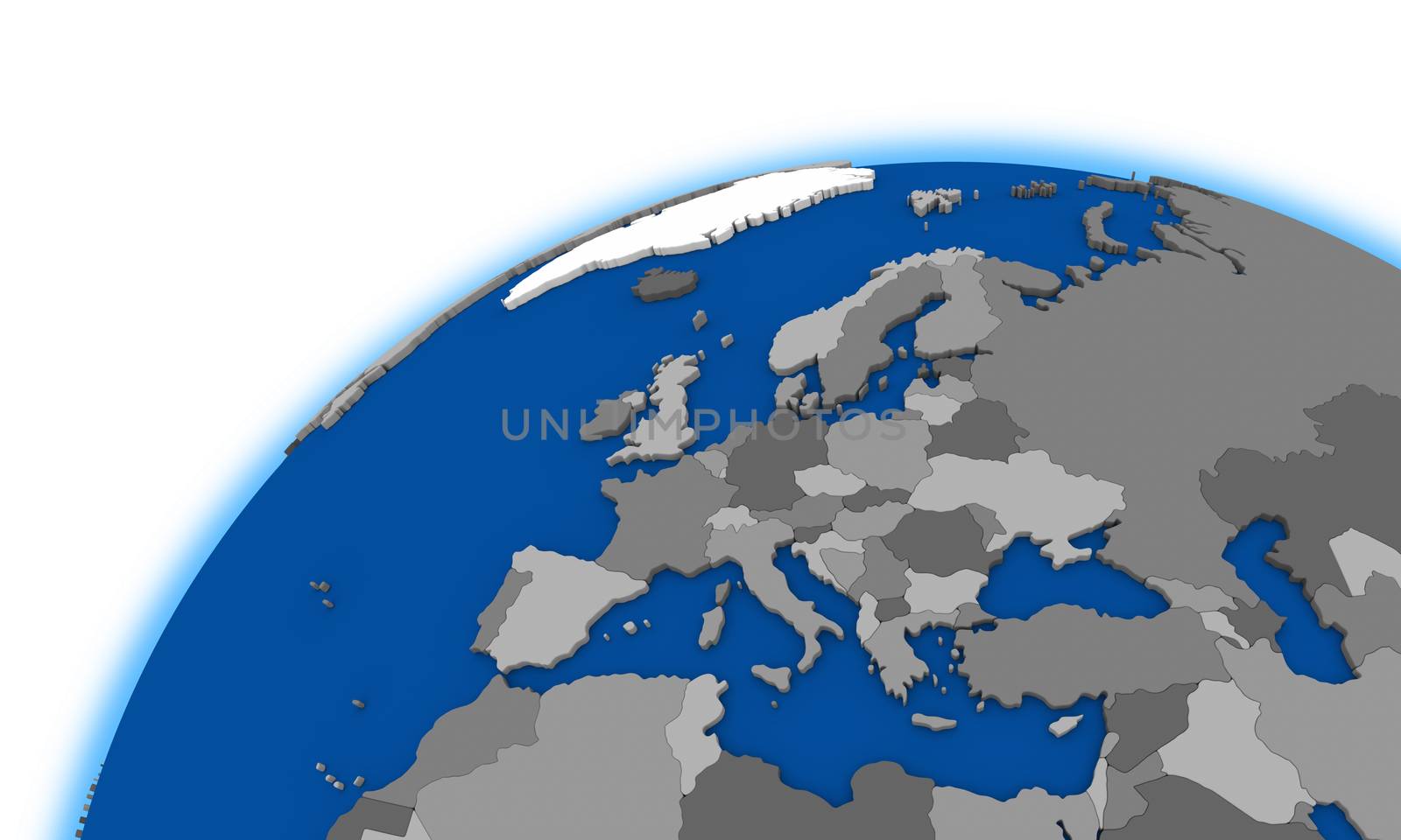 Europe on globe, political map
