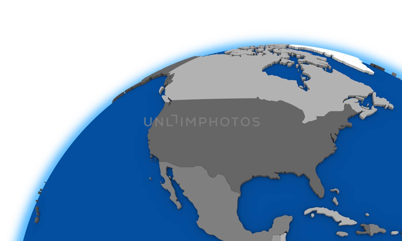 north America on globe, political map
