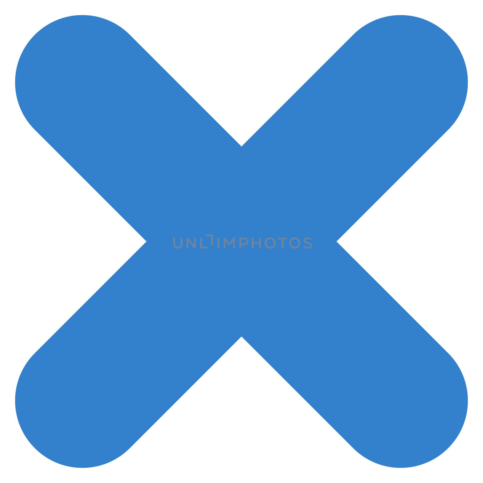 Cancel icon from Primitive Set. This isolated flat symbol is drawn with cobalt color on a white background, angles are rounded.