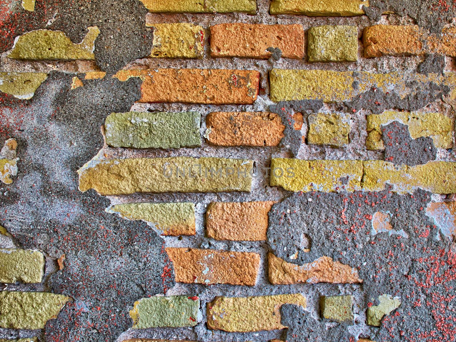 Background image of old broken vintage brick wall stucco       