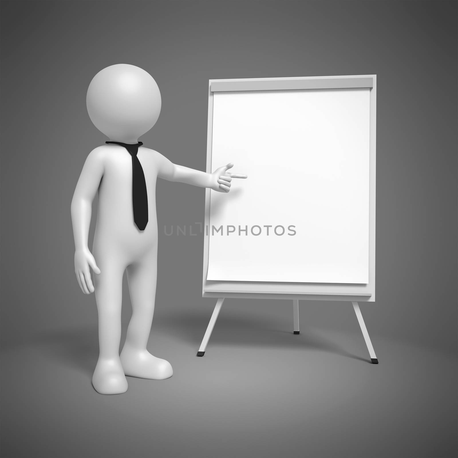 A business man is pointing to a flip chart