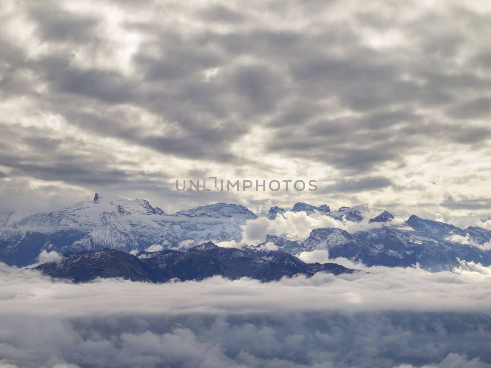 Beautiful Swiss Alps viewed from Mount Pilatus in Switzerland.