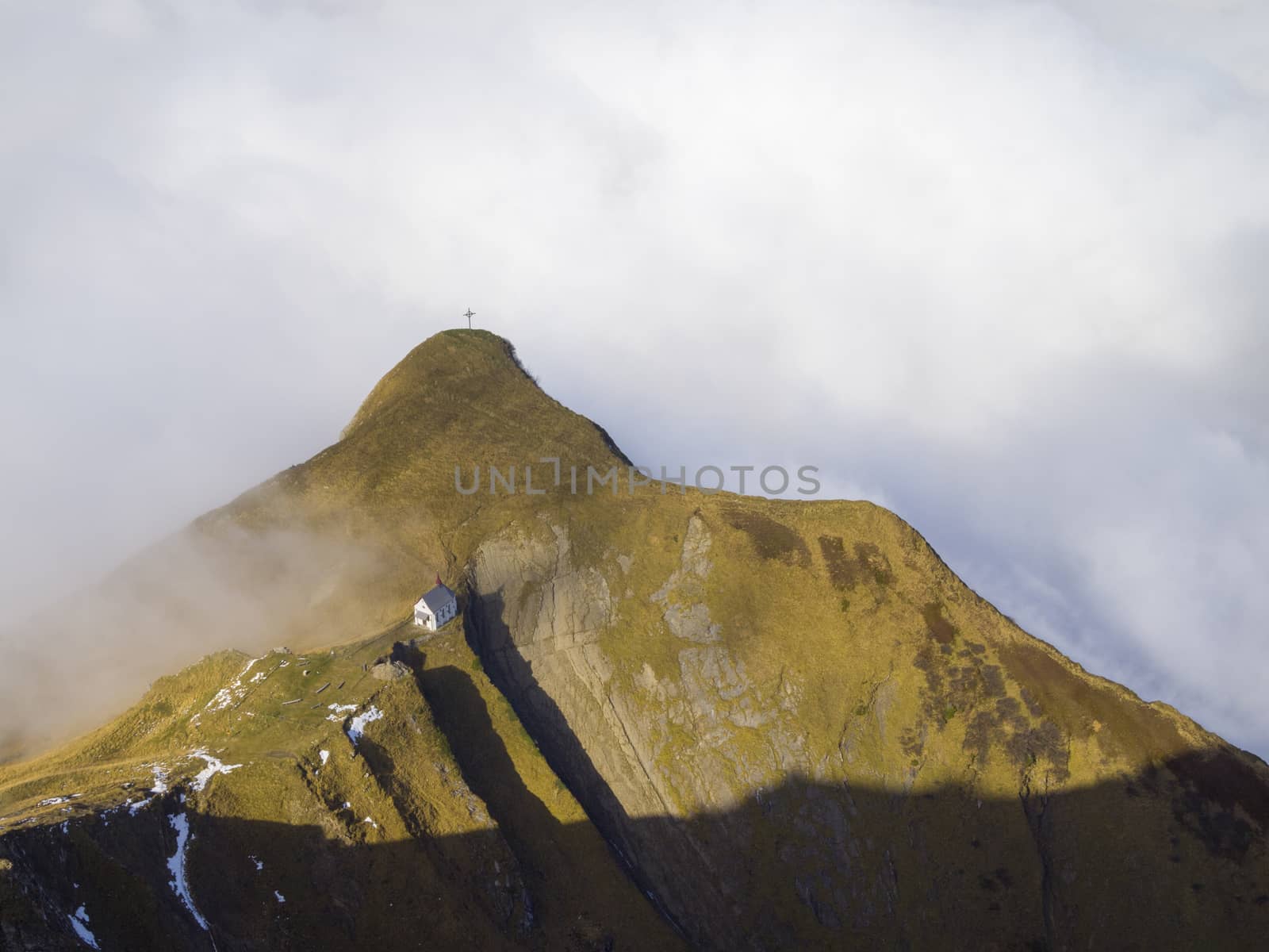 Chapel on Klimsenhorn, view from Mt.Pilatus, Lucerne, Switzerland.