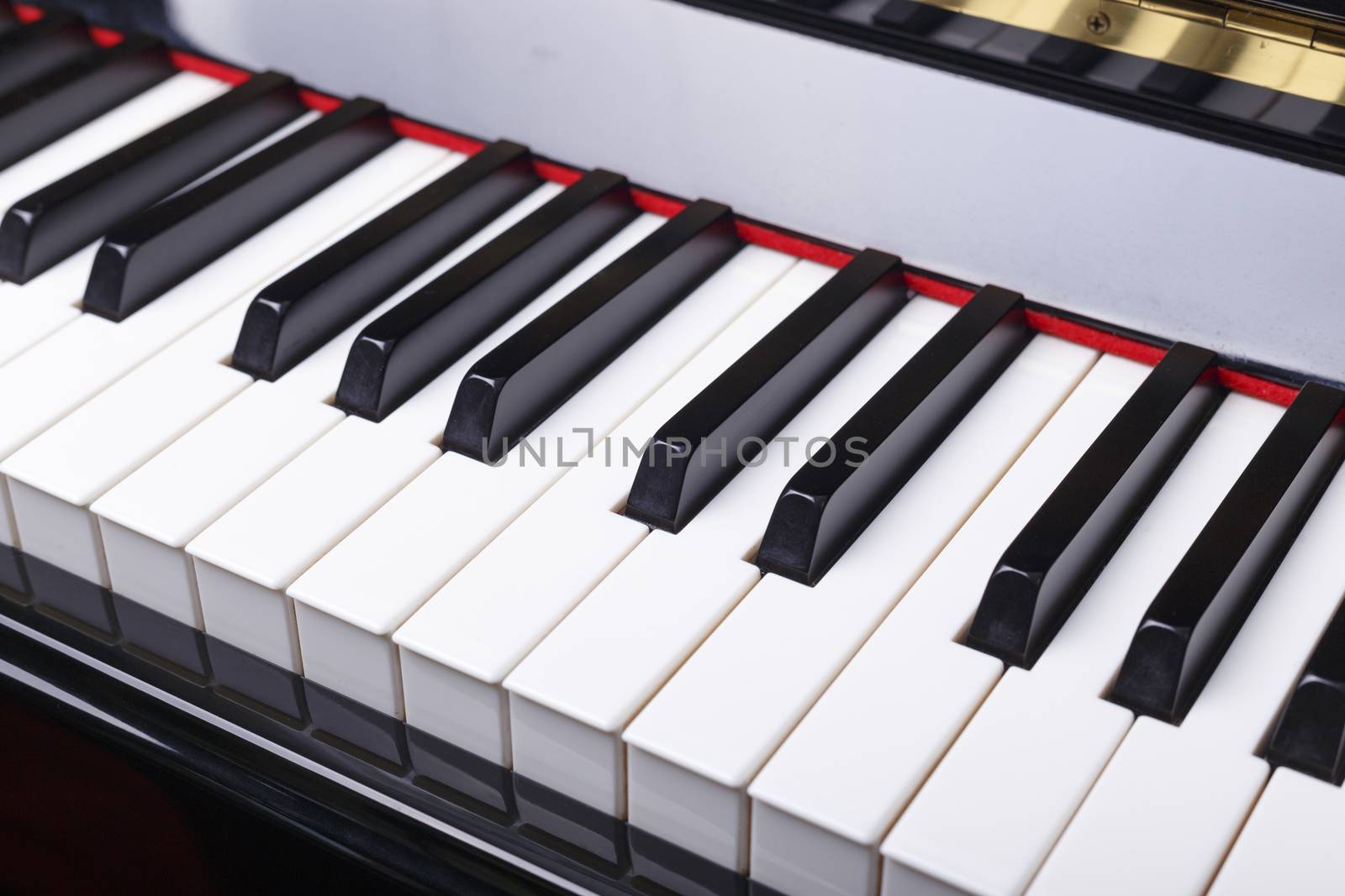 Close up of Piano keys, selective focus with shallow depth of field.