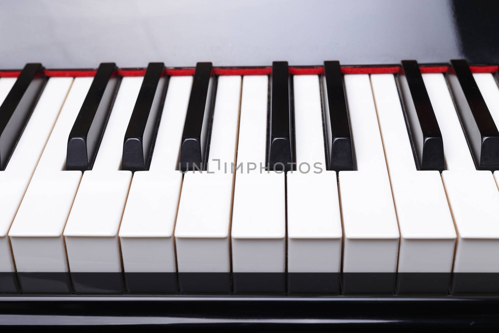 Front view Close up of piano keys. 