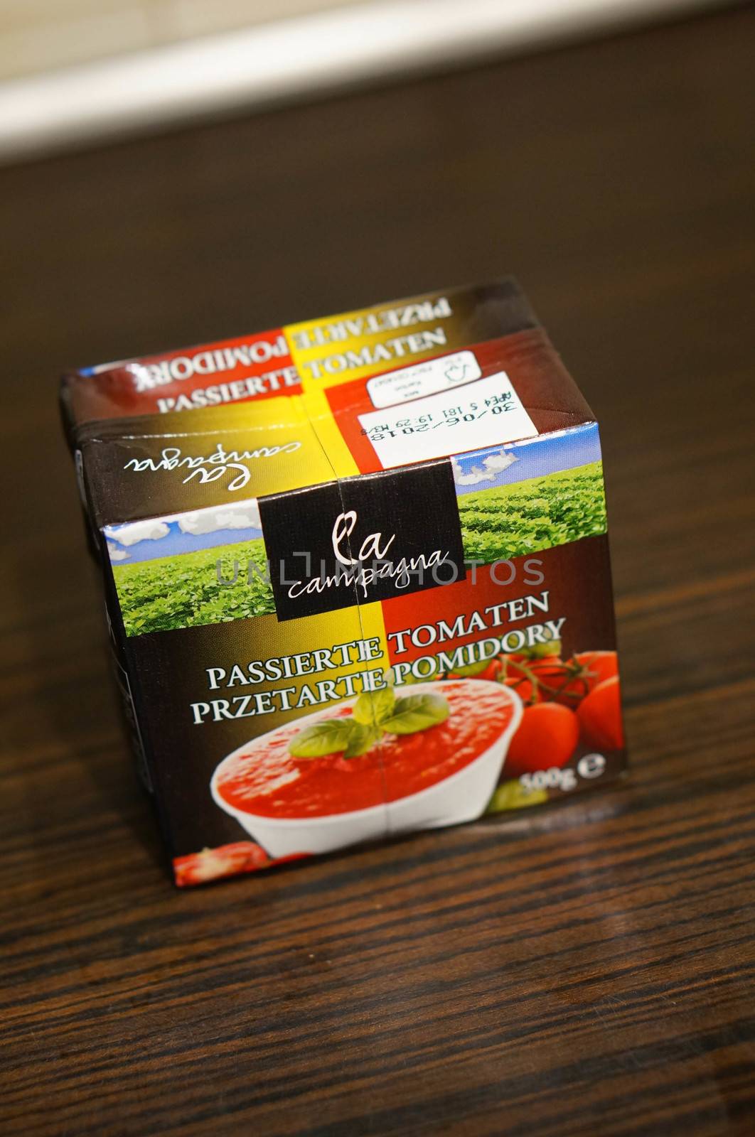 POZNAN, POLAND - SEPTEMBER 24, 2015: La Campagna blend tomato in a box