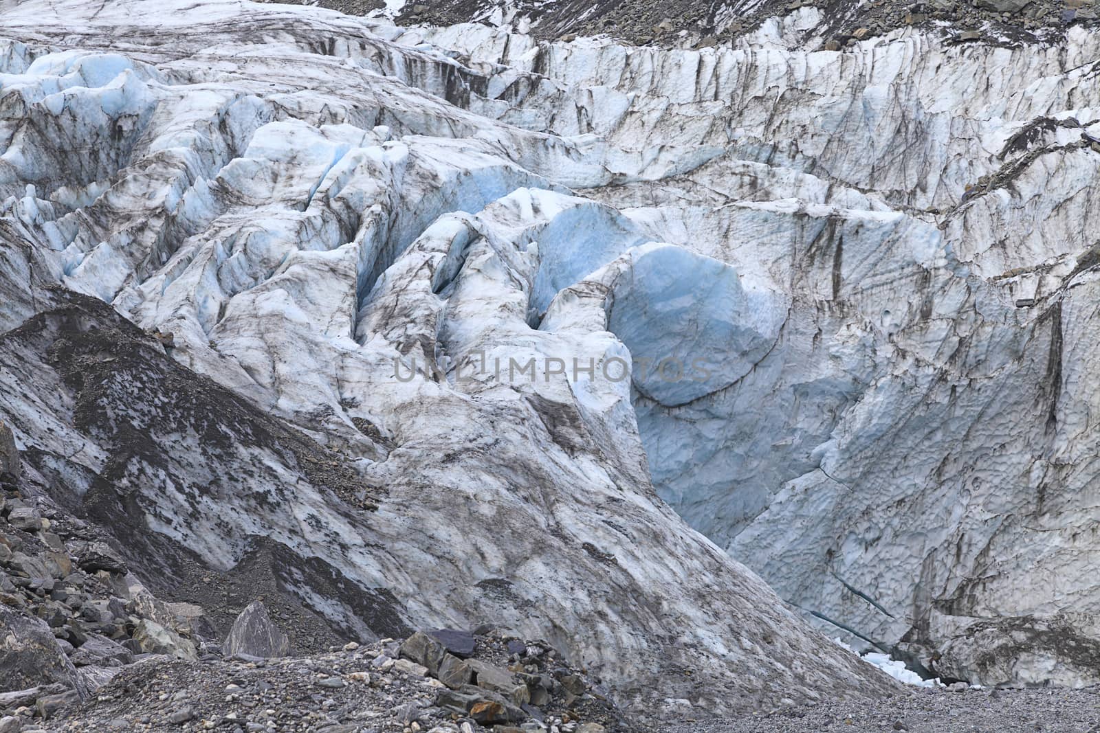 Face of Fox Glacier in Westland National Park on the West Coast of the South Island of New Zealand.