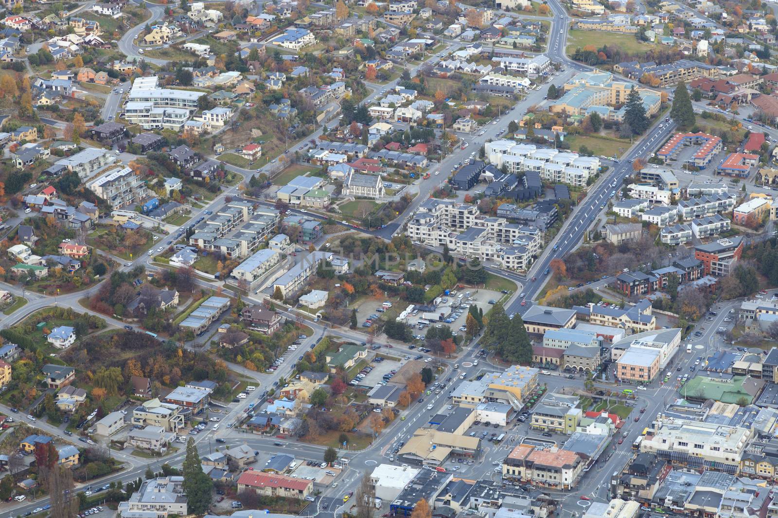 Aerial view of Queenstown, Otago region, South Island, New Zealand.