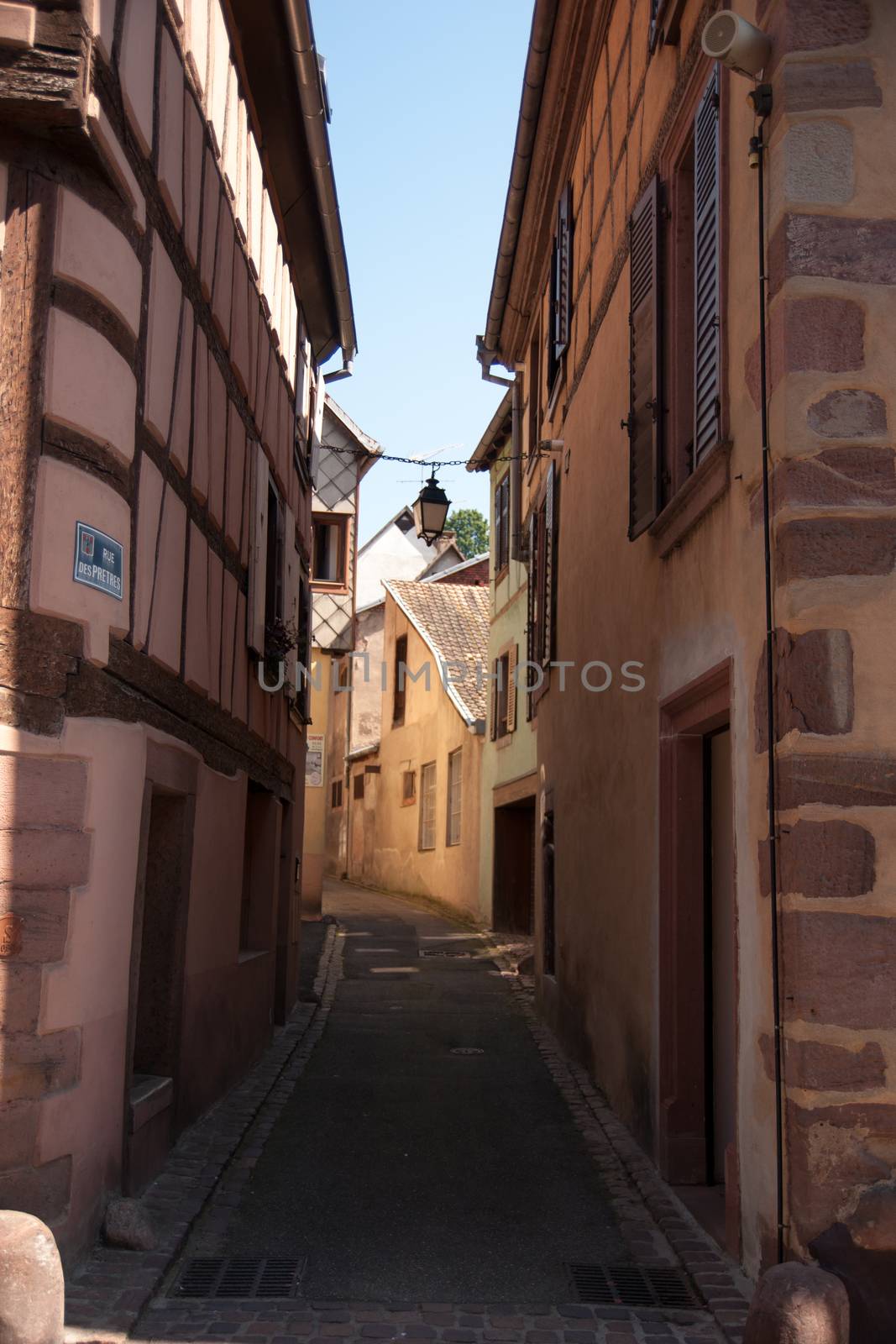 Wine road town Ribeauville with romantic architecture