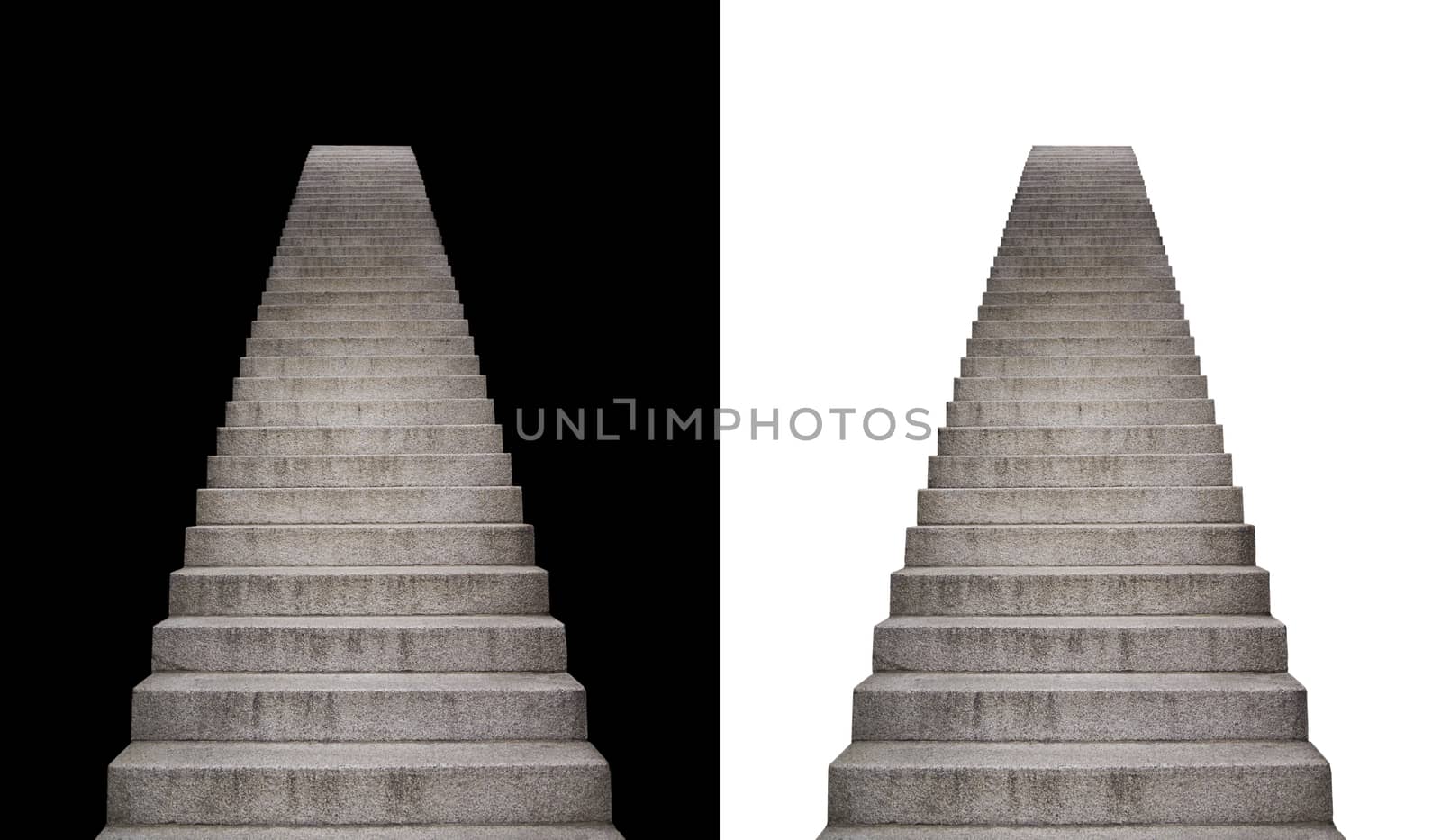 Stone stairway isolated on black and white background