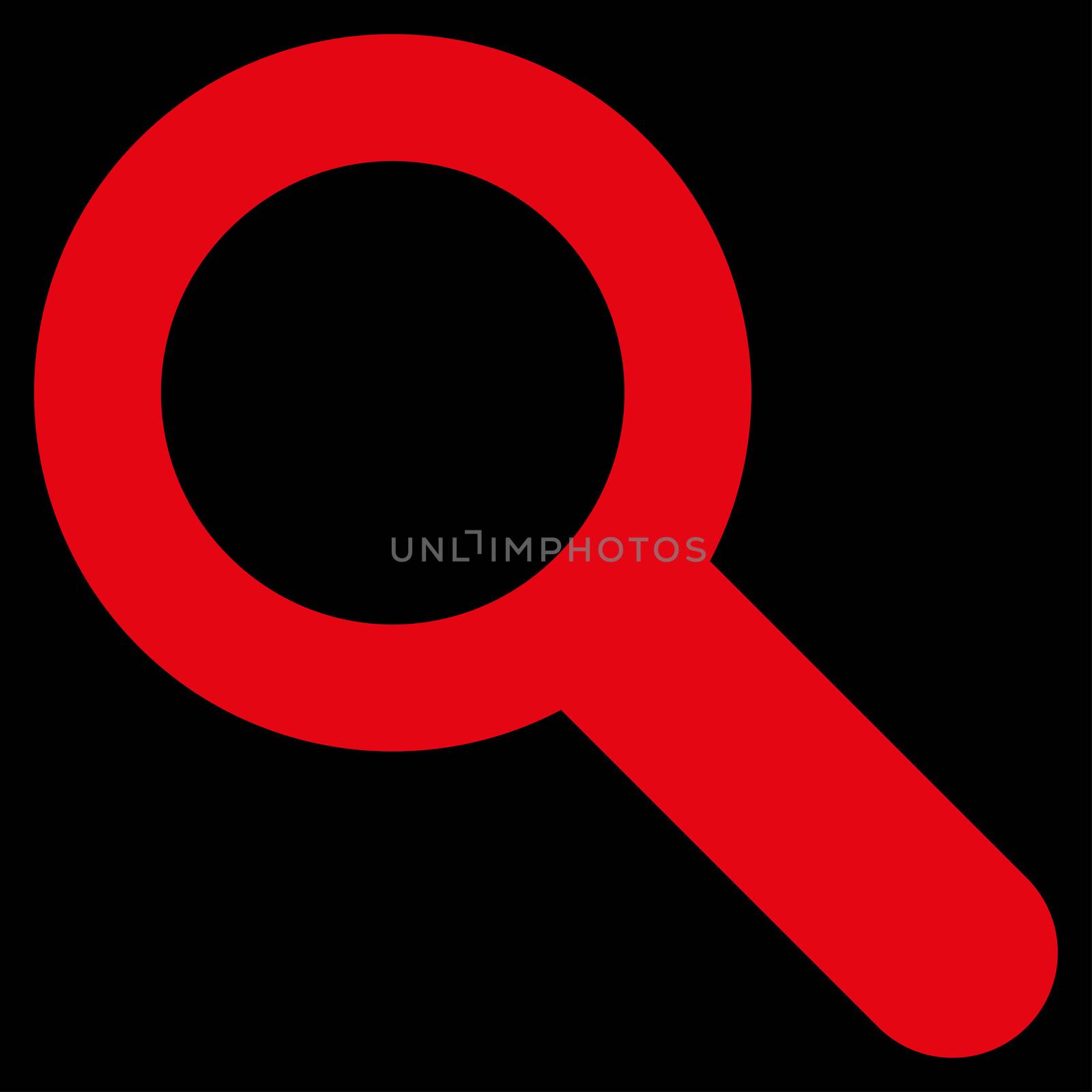 Search icon from Primitive Set. This isolated flat symbol is drawn with red color on a black background, angles are rounded.