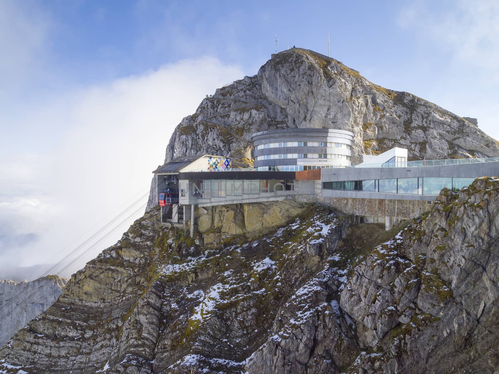 Pilatus Kulm station near the summit of Mount Pilatus on the border between the canton of Obwalden and Nidwalden in Central Switzerland.