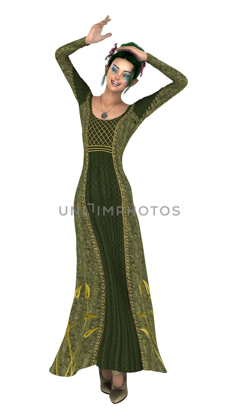 3D digital render of a beautiful princess of spring isolated on white background