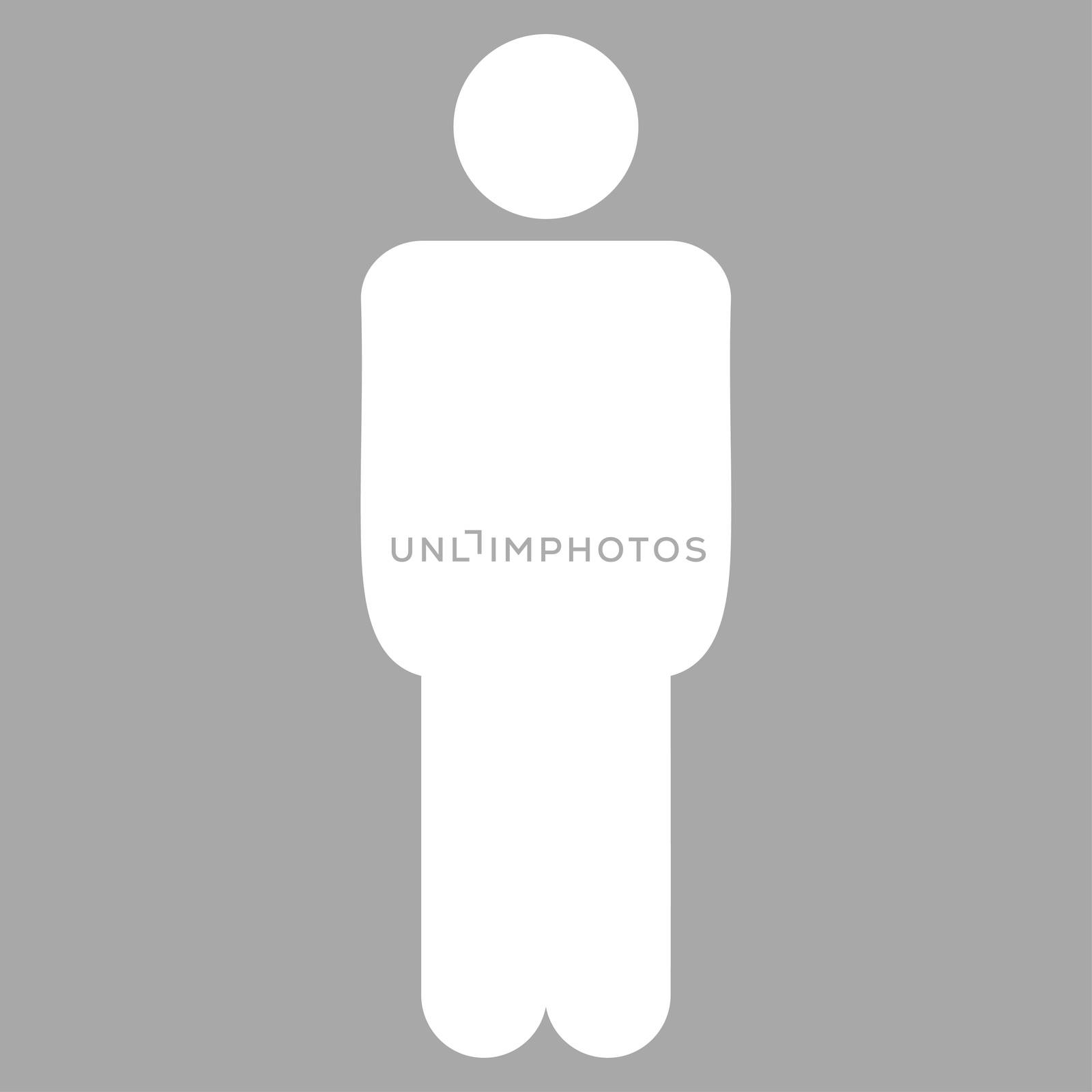 Man icon from Primitive Set. This isolated flat symbol is drawn with white color on a silver background, angles are rounded.