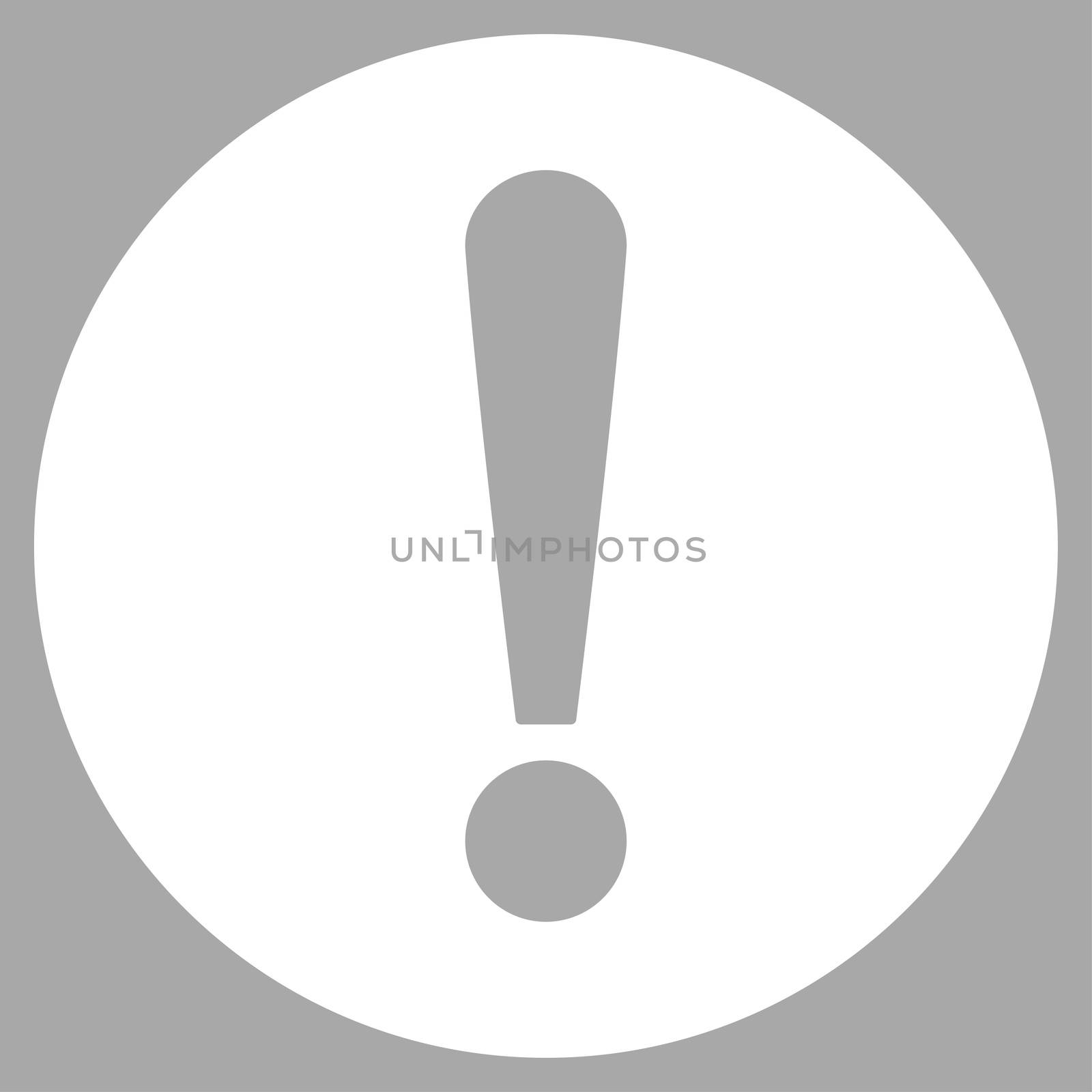 Problem icon from Primitive Set. This isolated flat symbol is drawn with white color on a silver background, angles are rounded.