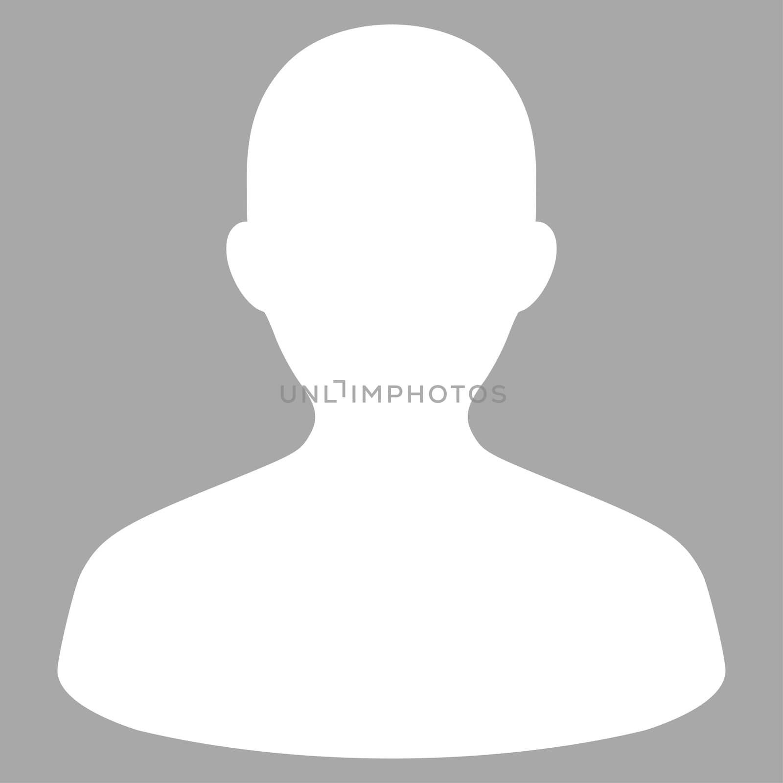 User icon from Primitive Set. This isolated flat symbol is drawn with white color on a silver background, angles are rounded.