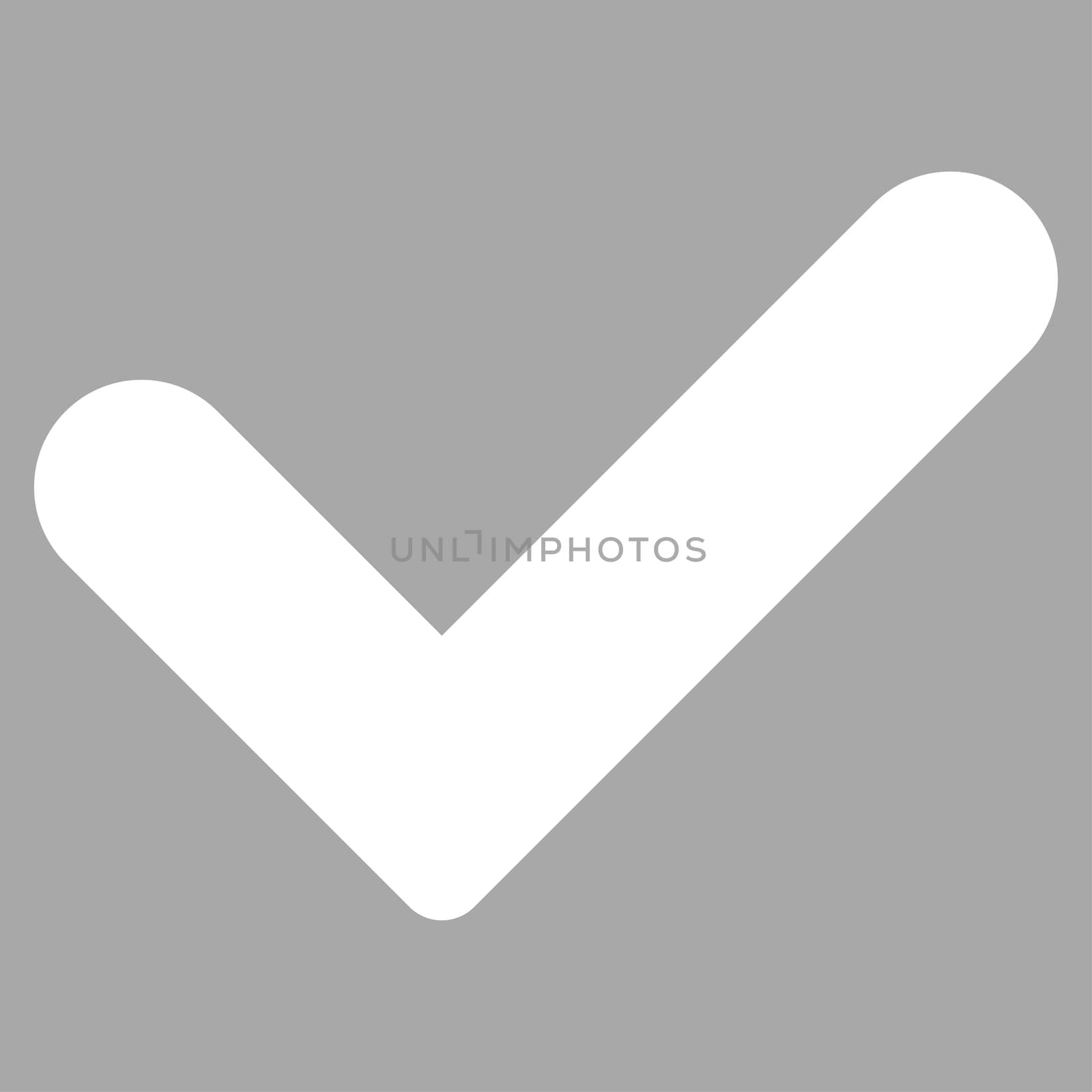 Yes icon from Primitive Set. This isolated flat symbol is drawn with white color on a silver background, angles are rounded.
