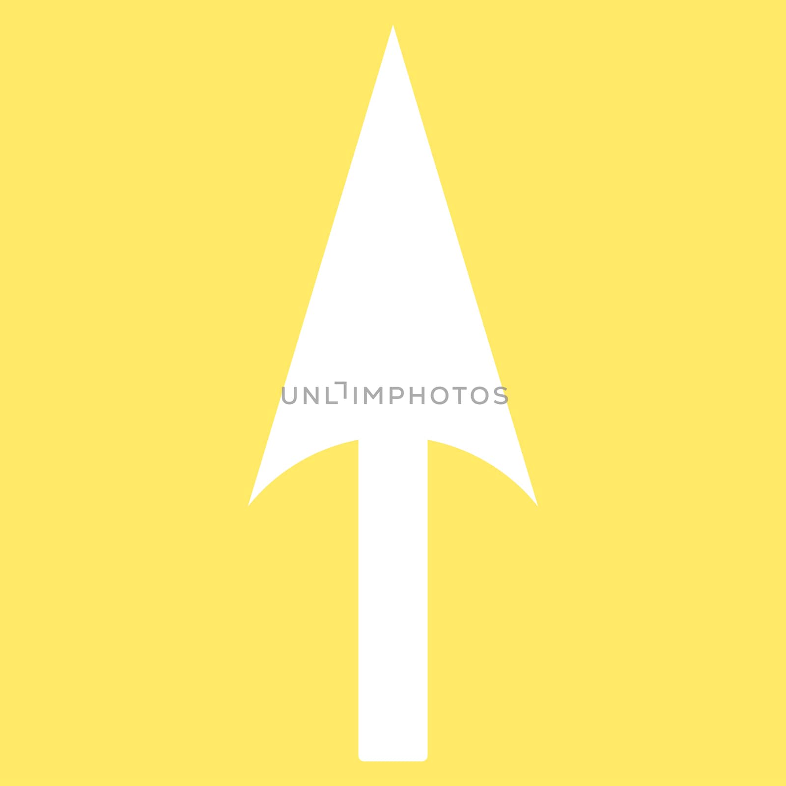 Arrow Axis Y icon from Primitive Set. This isolated flat symbol is drawn with white color on a yellow background, angles are rounded.