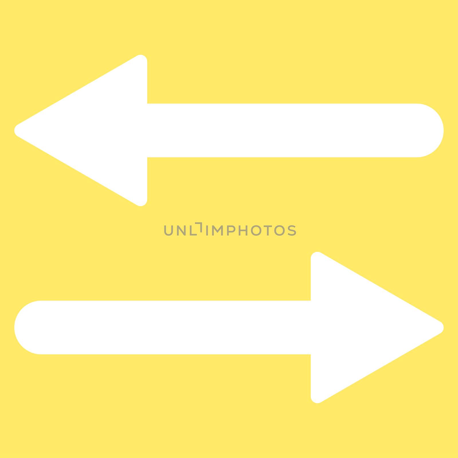 Arrows Exchange Horizontal icon from Primitive Set. This isolated flat symbol is drawn with white color on a yellow background, angles are rounded.